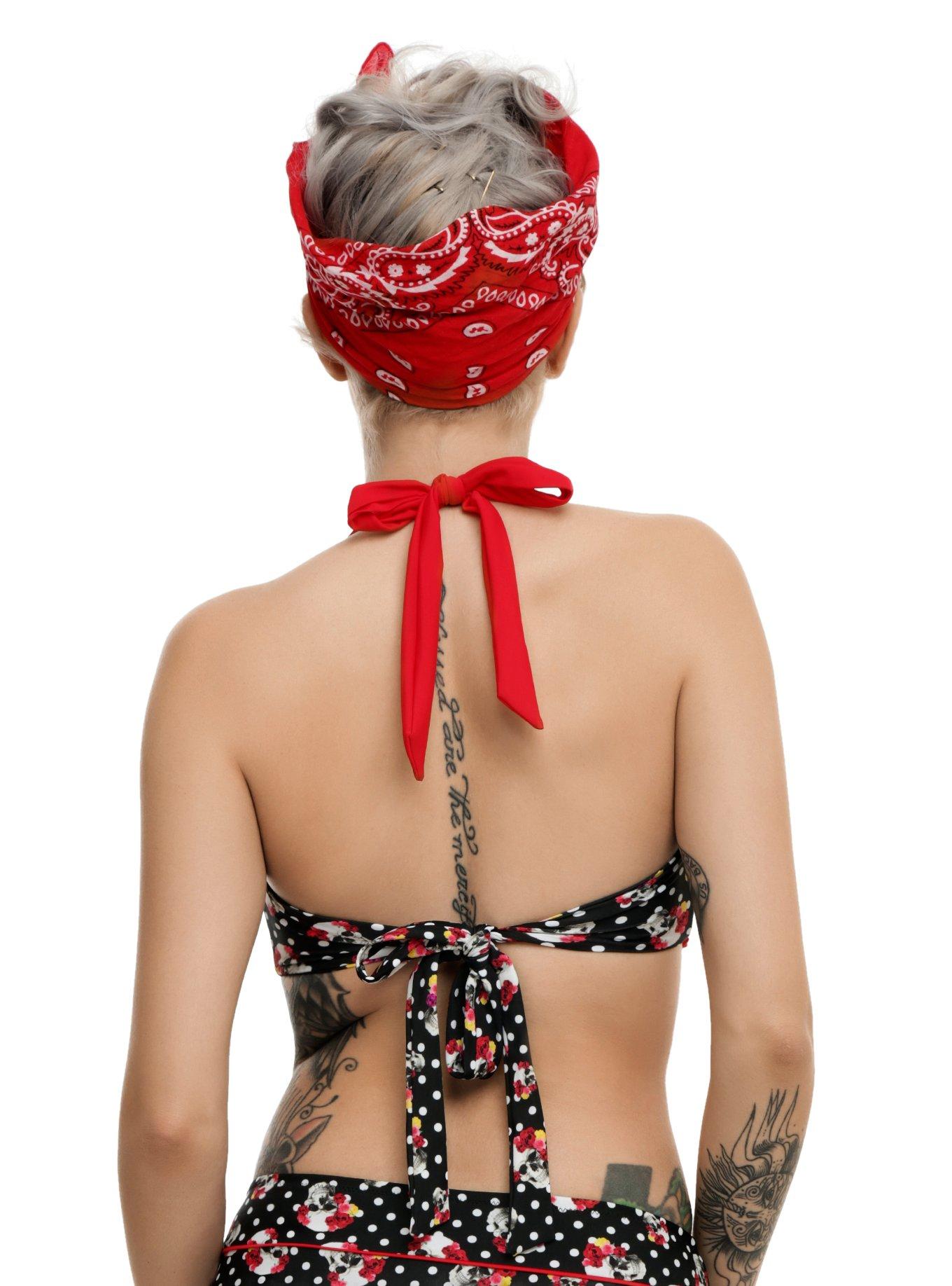 Skull Rose Polka Dot Swim Top, , alternate