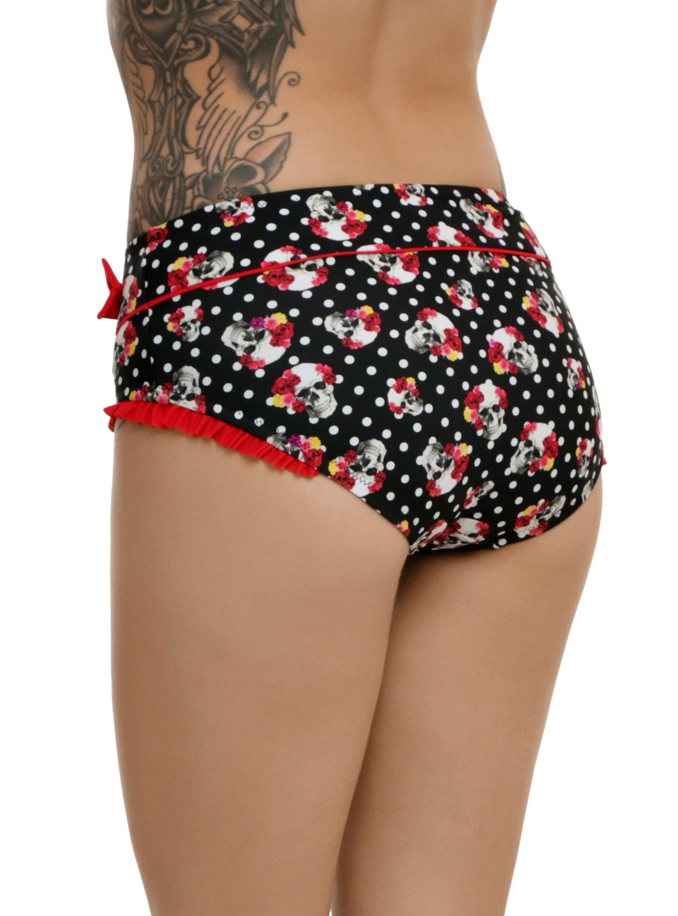 Skull Rose Polka Dot Swim Bottoms, , alternate