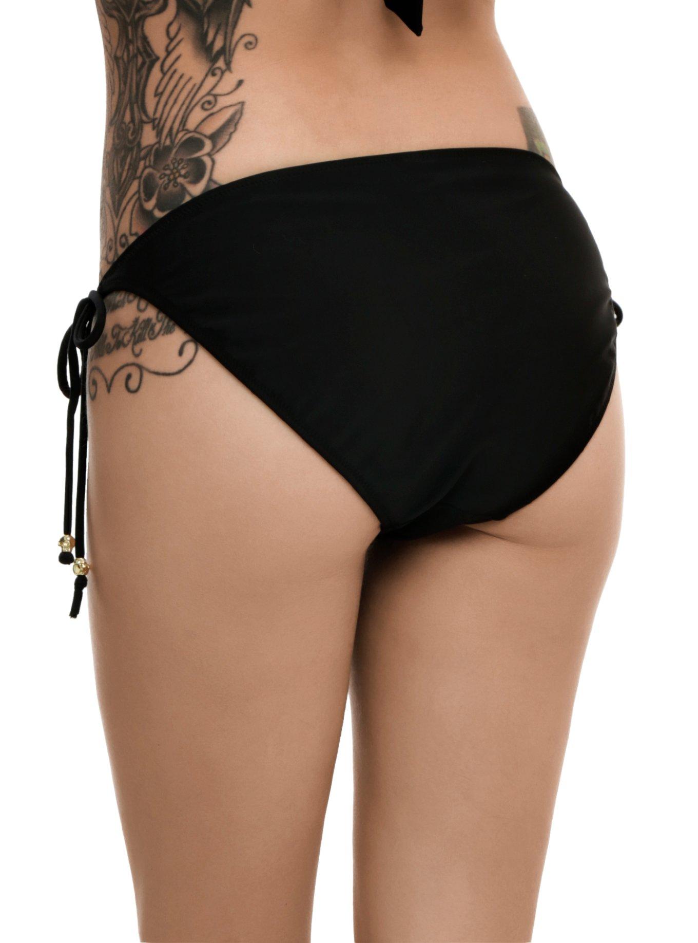 Black & Gold Skull Swim Bottoms, , alternate