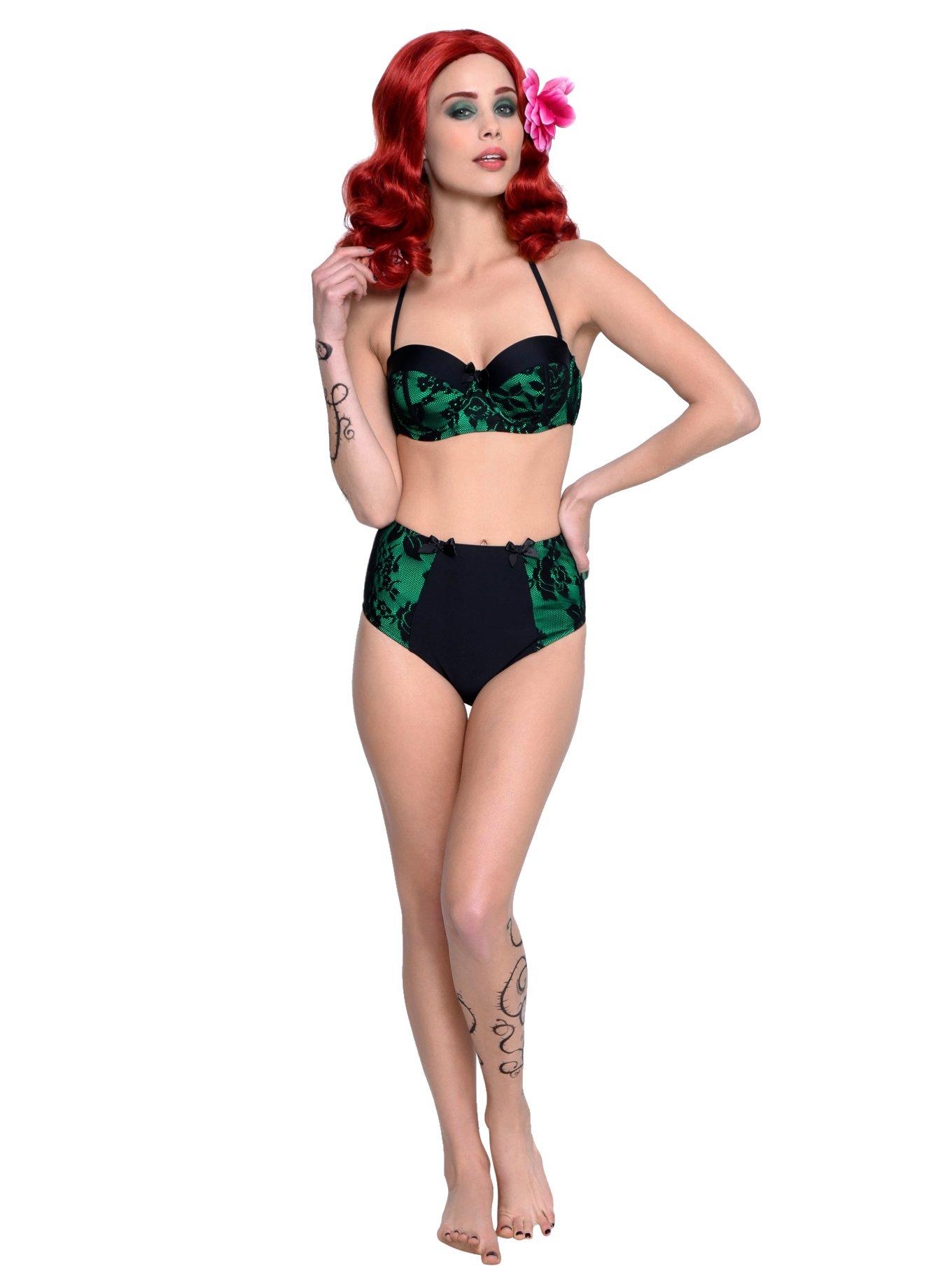 DC Comics Poison Ivy Bombshells Swim Top, BLACK, alternate