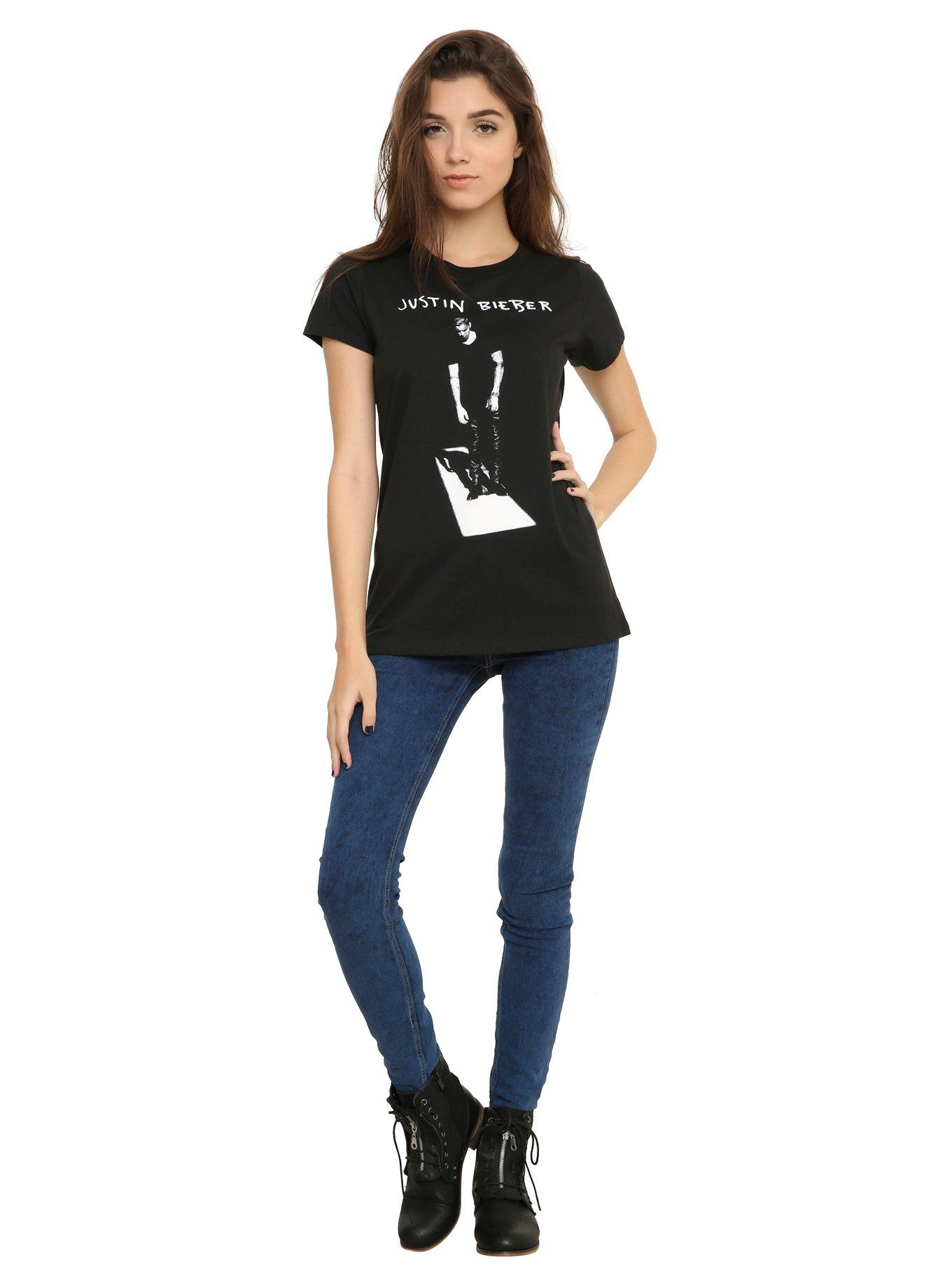 Justin Bieber Black & White Photo Girls T-Shirt, , alternate