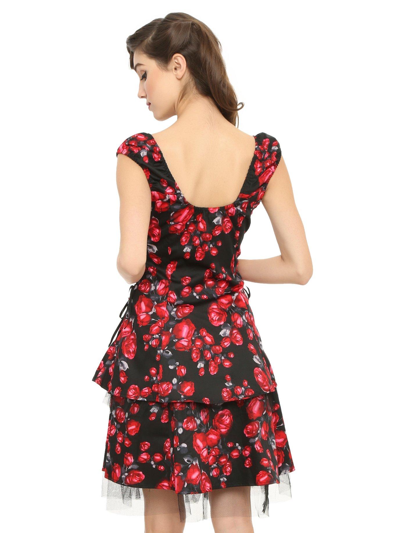Red & Black Rose Ruffle Dress, , alternate