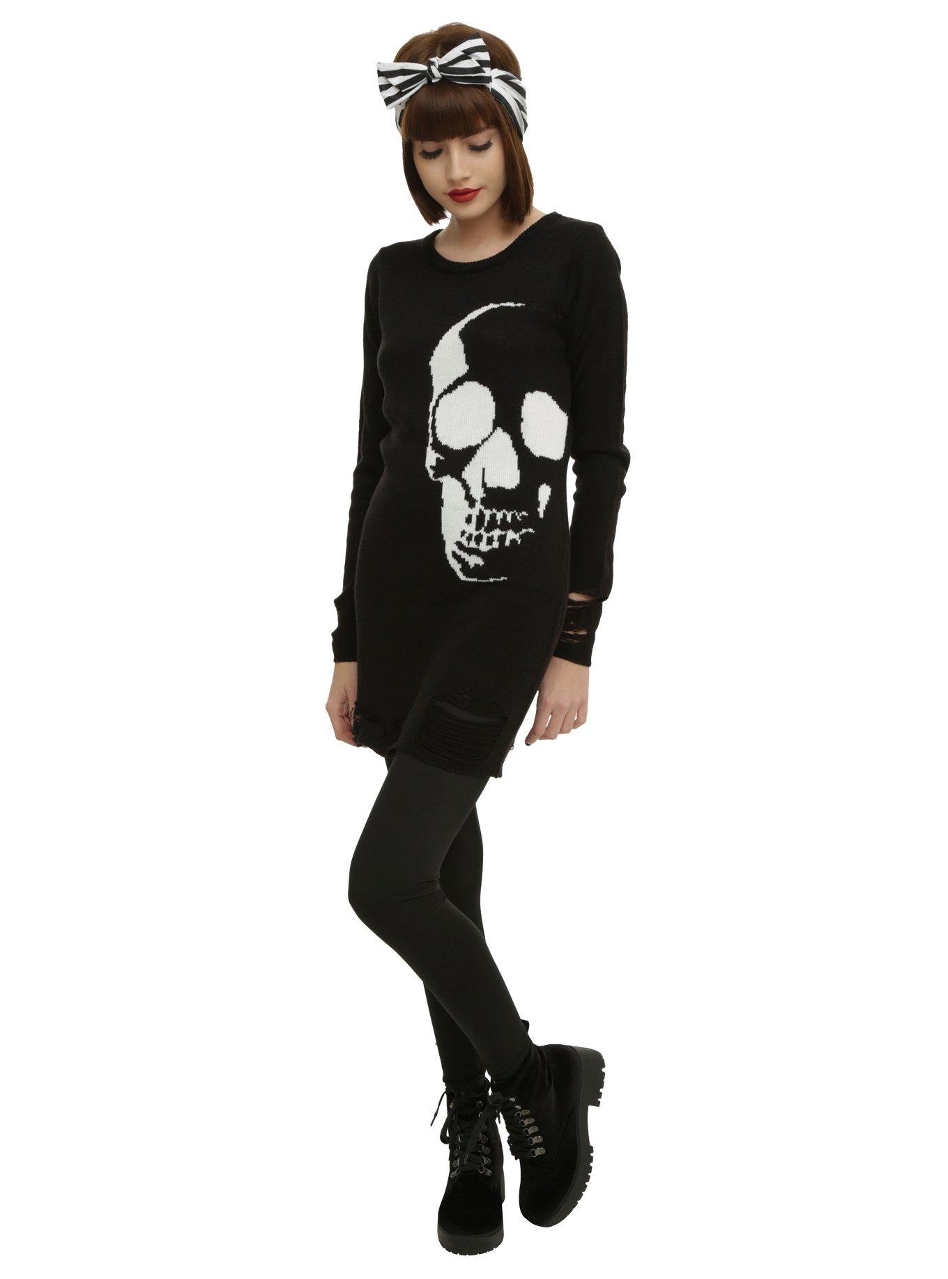 Distressed Skull Girls Sweater, , alternate