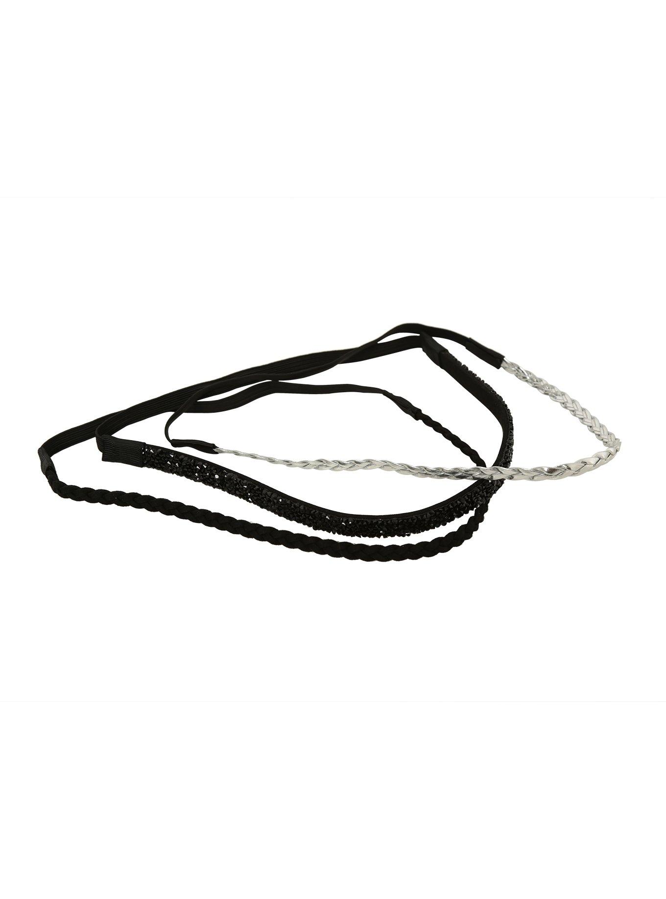 Black & Silver Stretch Headband 3 Pack, , alternate