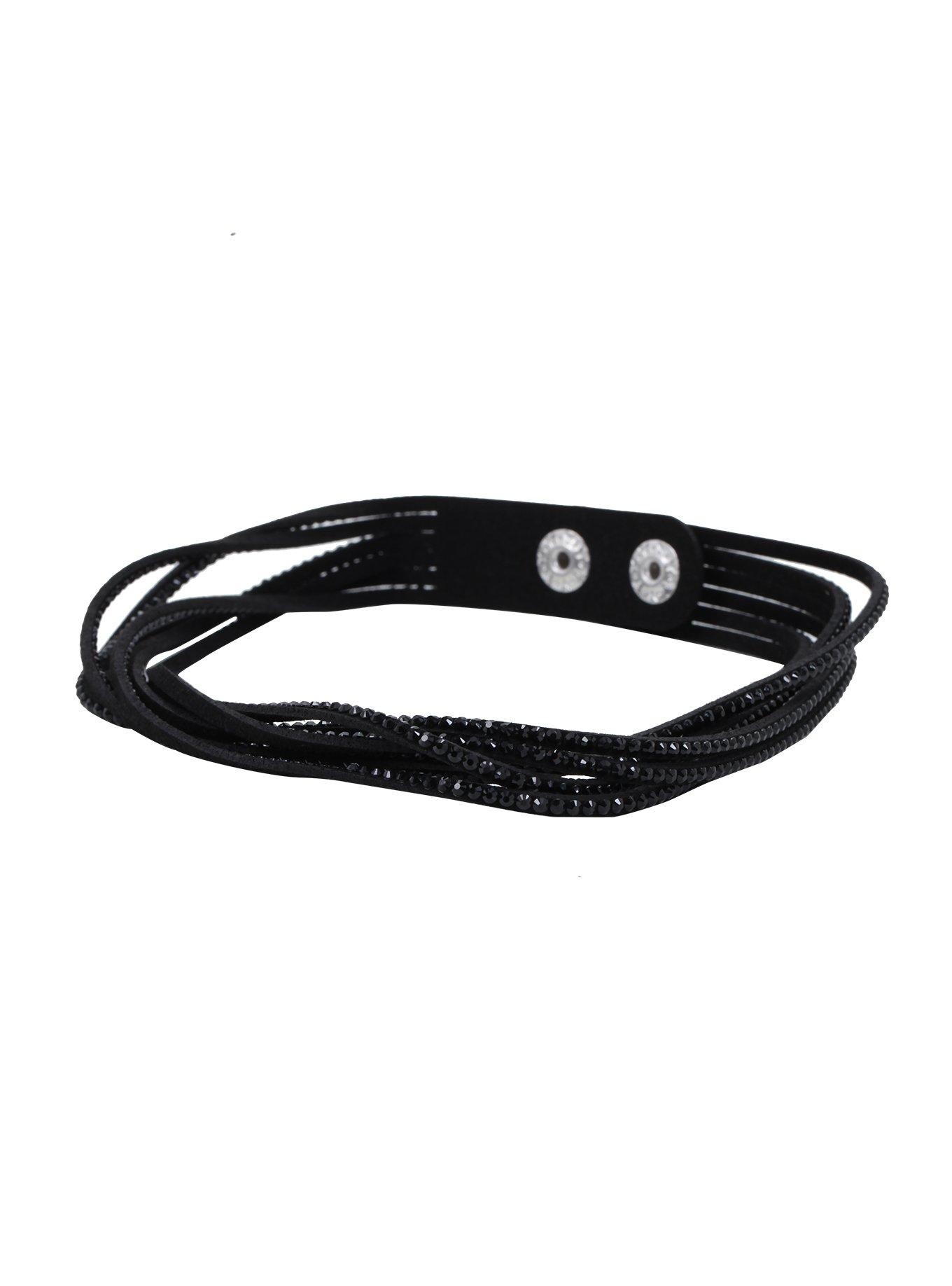 Black Suede & Gem Wrap Bracelet, , alternate