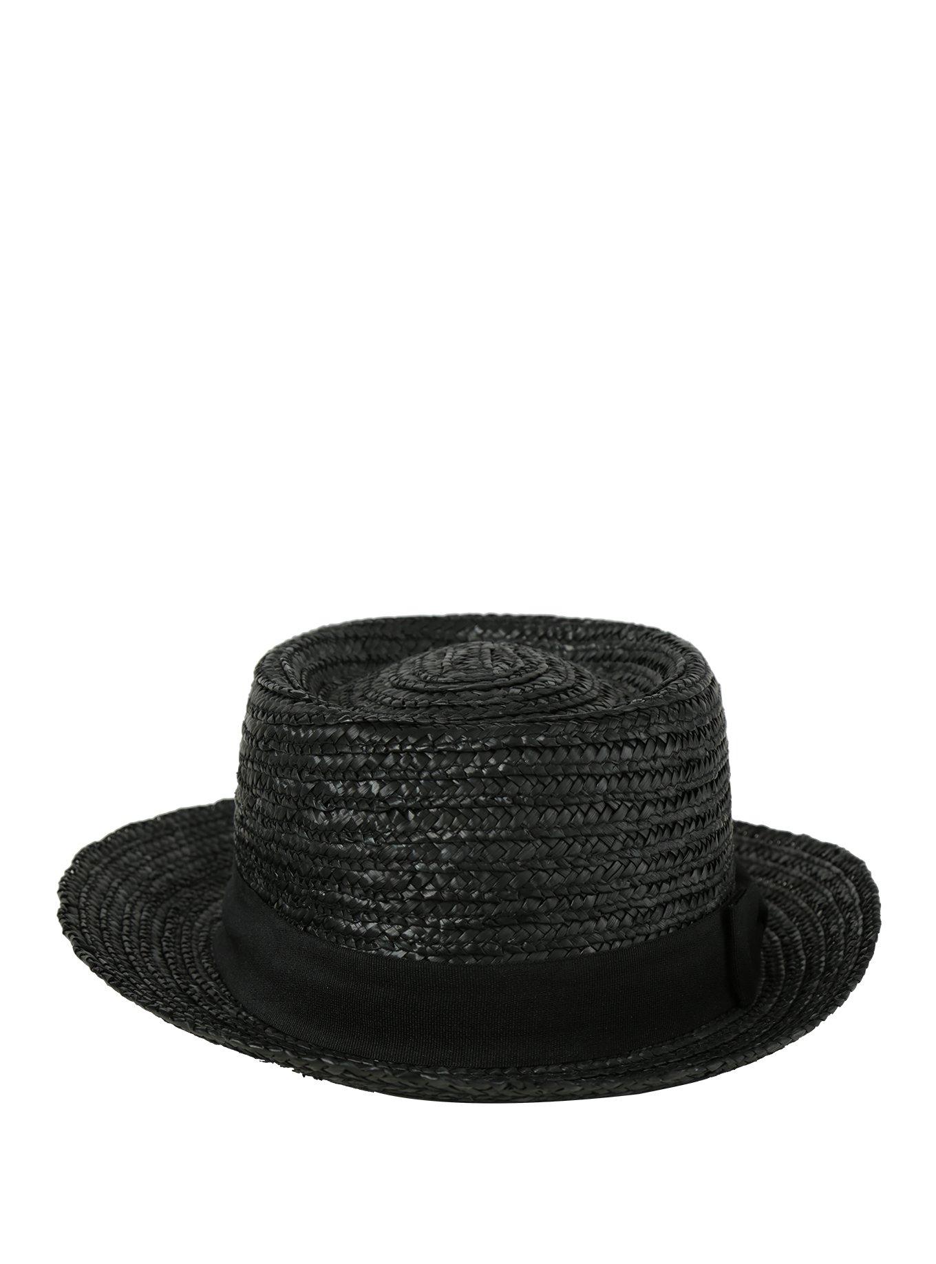 Black Straw Boater Hat, , alternate