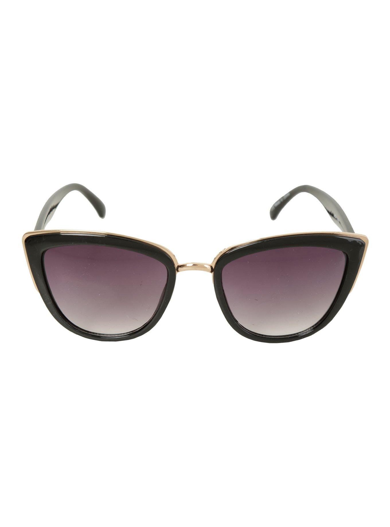 Black & Gold Bridge Cat Eye Sunglasses, , alternate