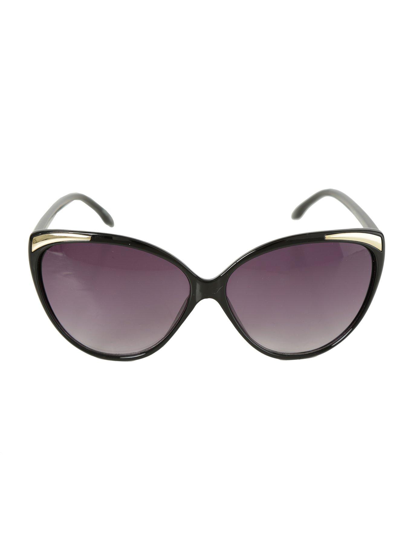 Black & Gold Detail Cat Eye Sunglasses, , alternate
