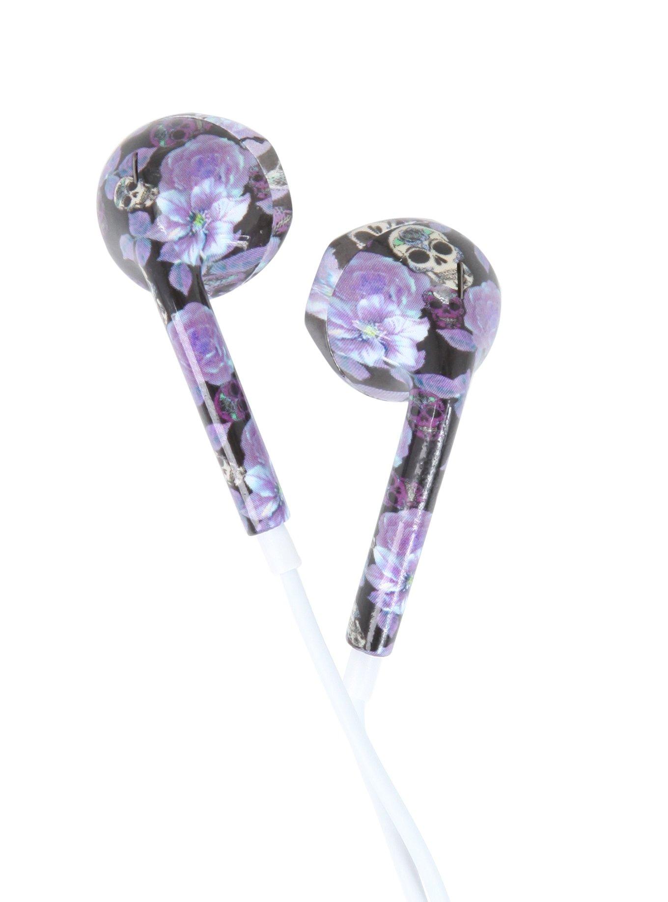 MiCase Skull Floral Print Earbuds, , alternate