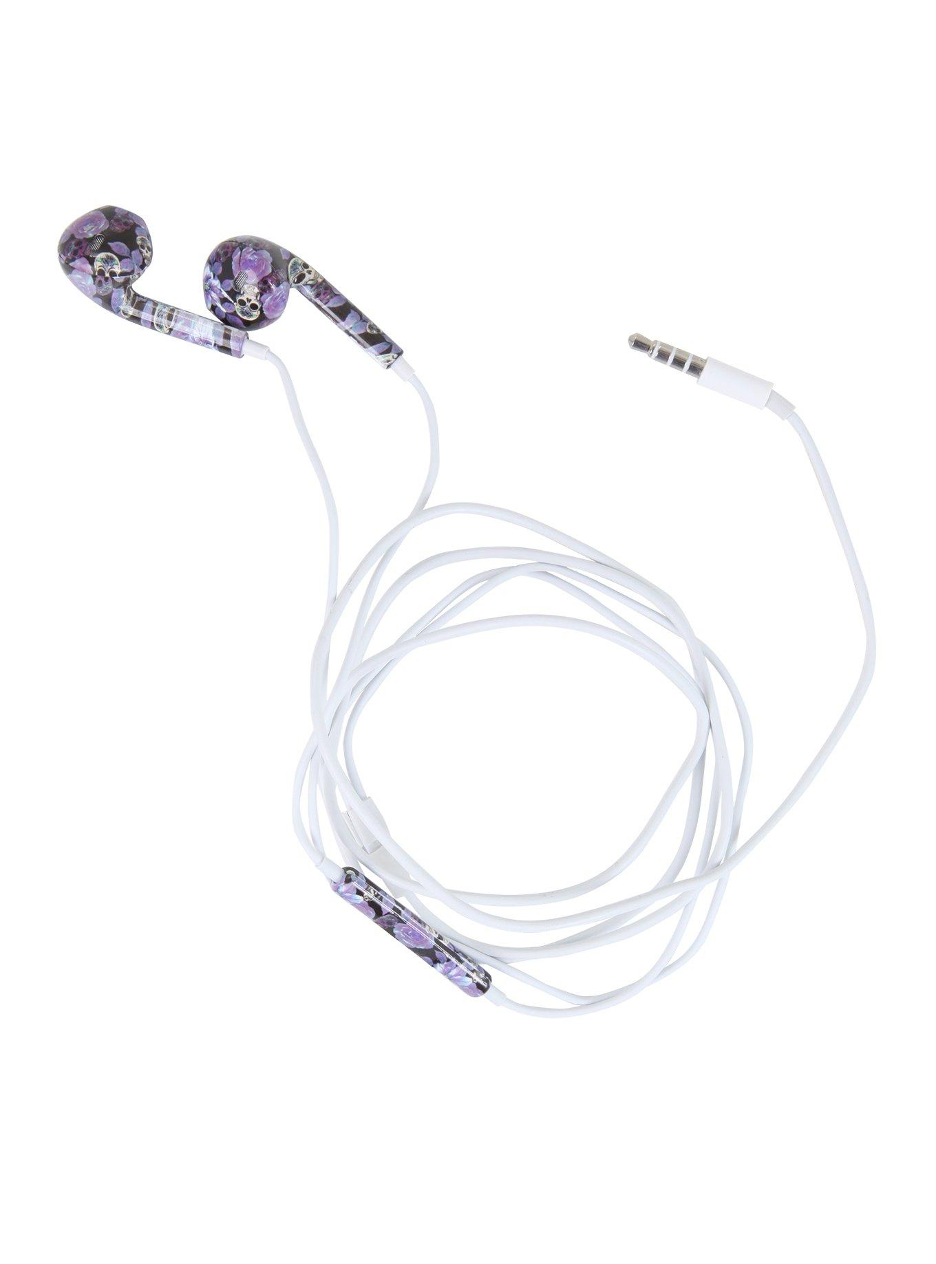 MiCase Skull Floral Print Earbuds, , alternate