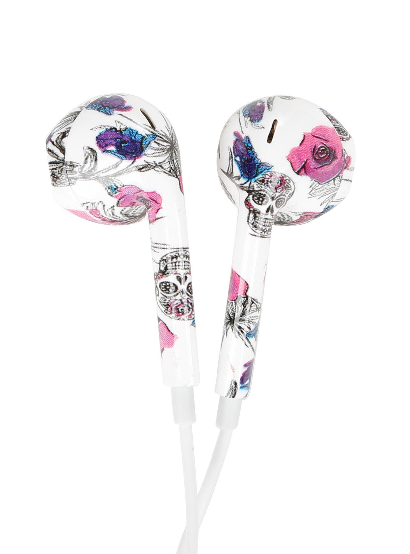 MiCase Skull Floral Print Earbuds, , alternate