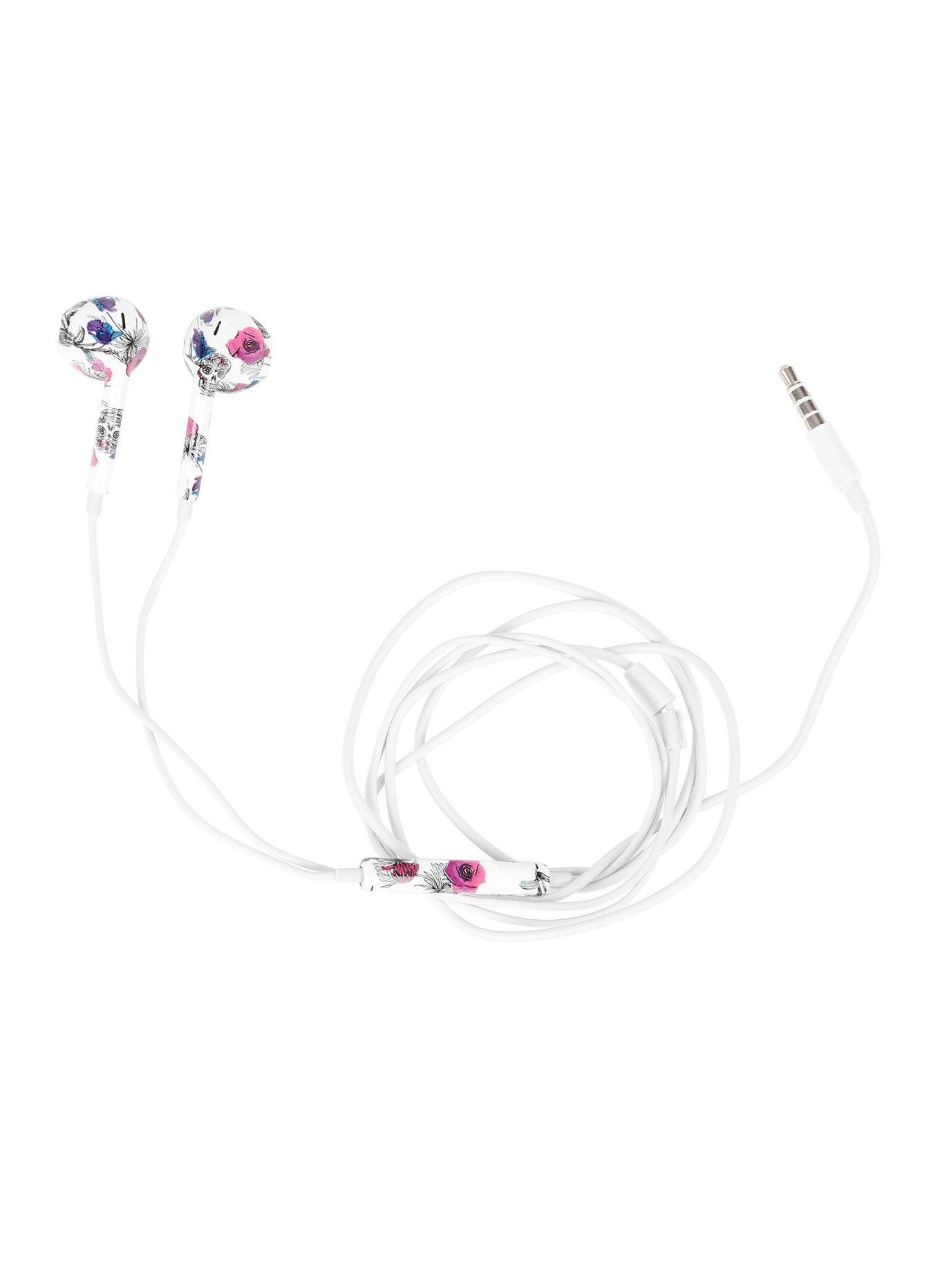 MiCase Skull Floral Print Earbuds, , alternate