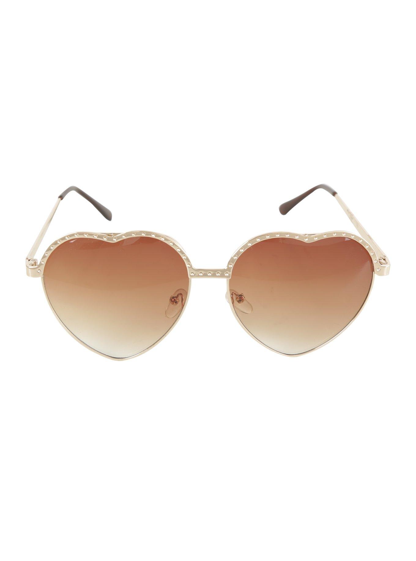 Gold Frame Heart Sunglasses, , alternate