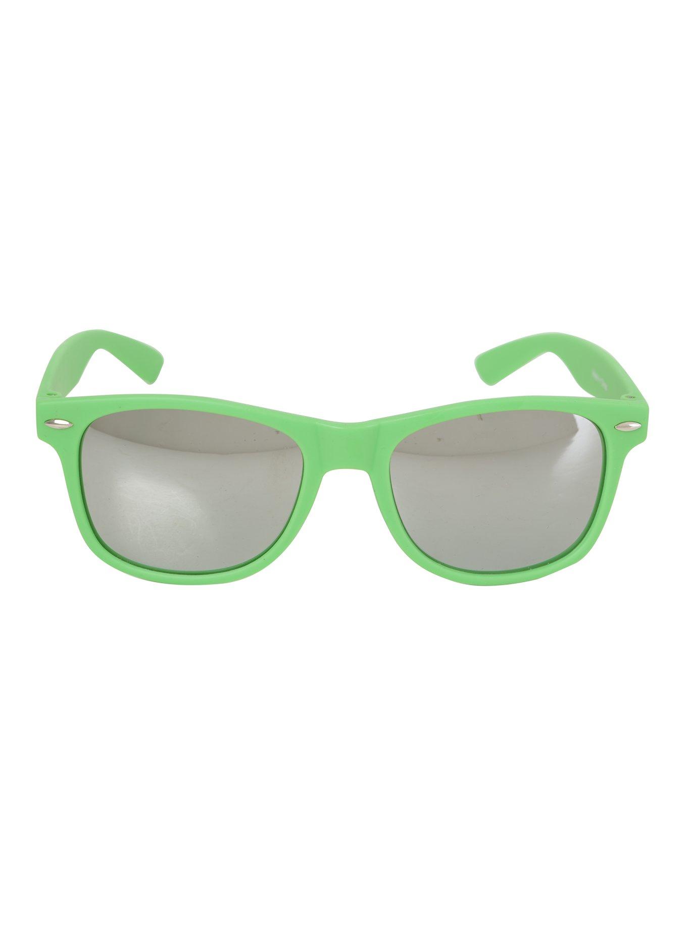 Kelly Green Mirrored Smooth Touch Retro Sunglasses, , alternate