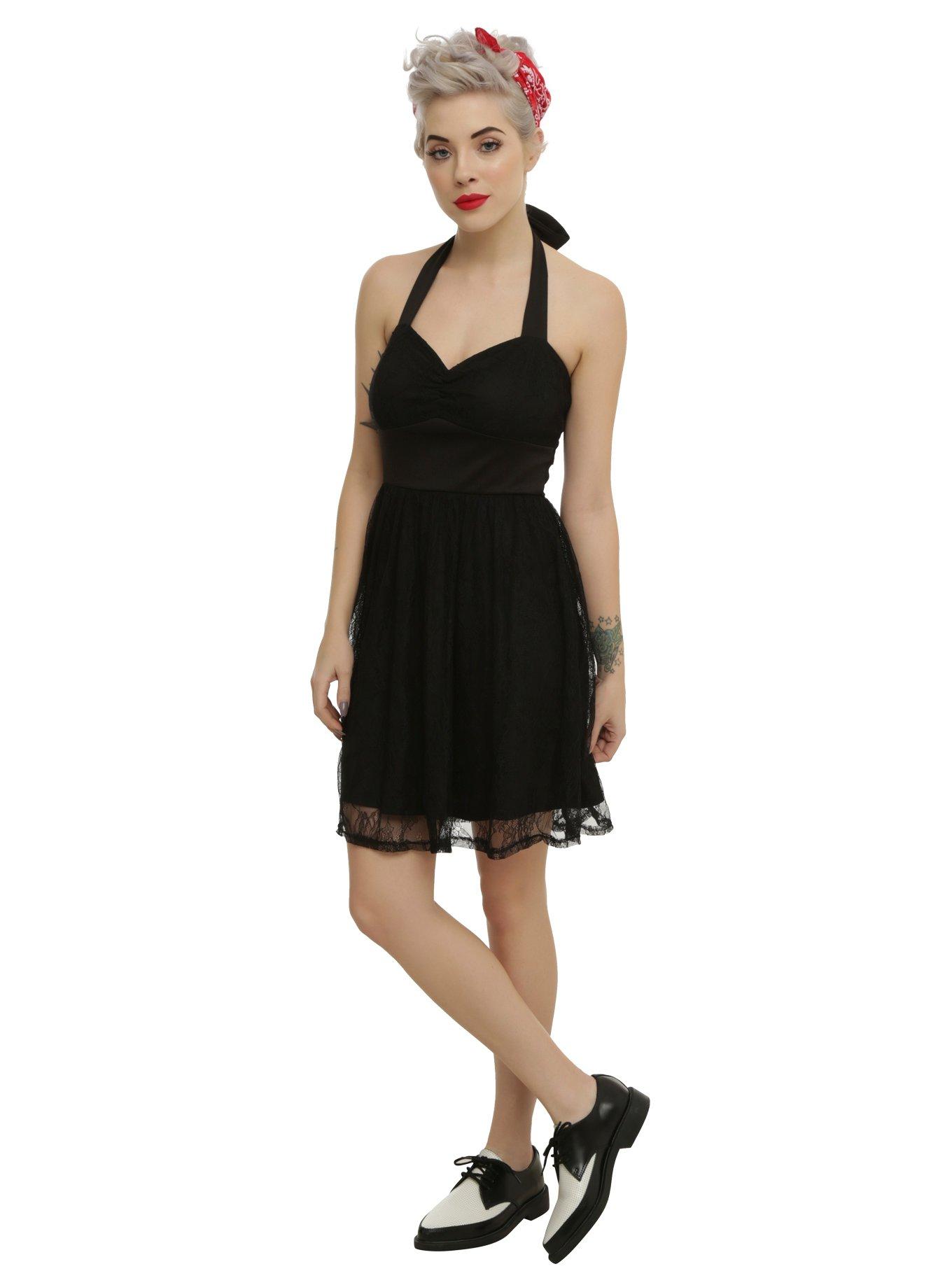 Black Lace Halter Dress, , alternate