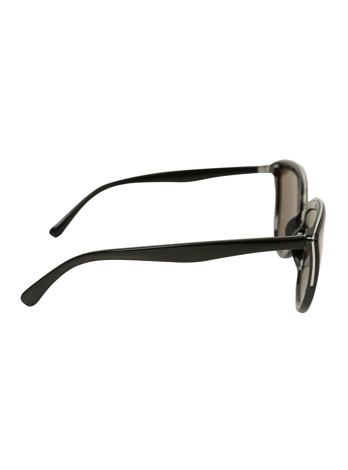 Black & Silver Metal Flash Lens Cat Eye Sunglasses, , alternate