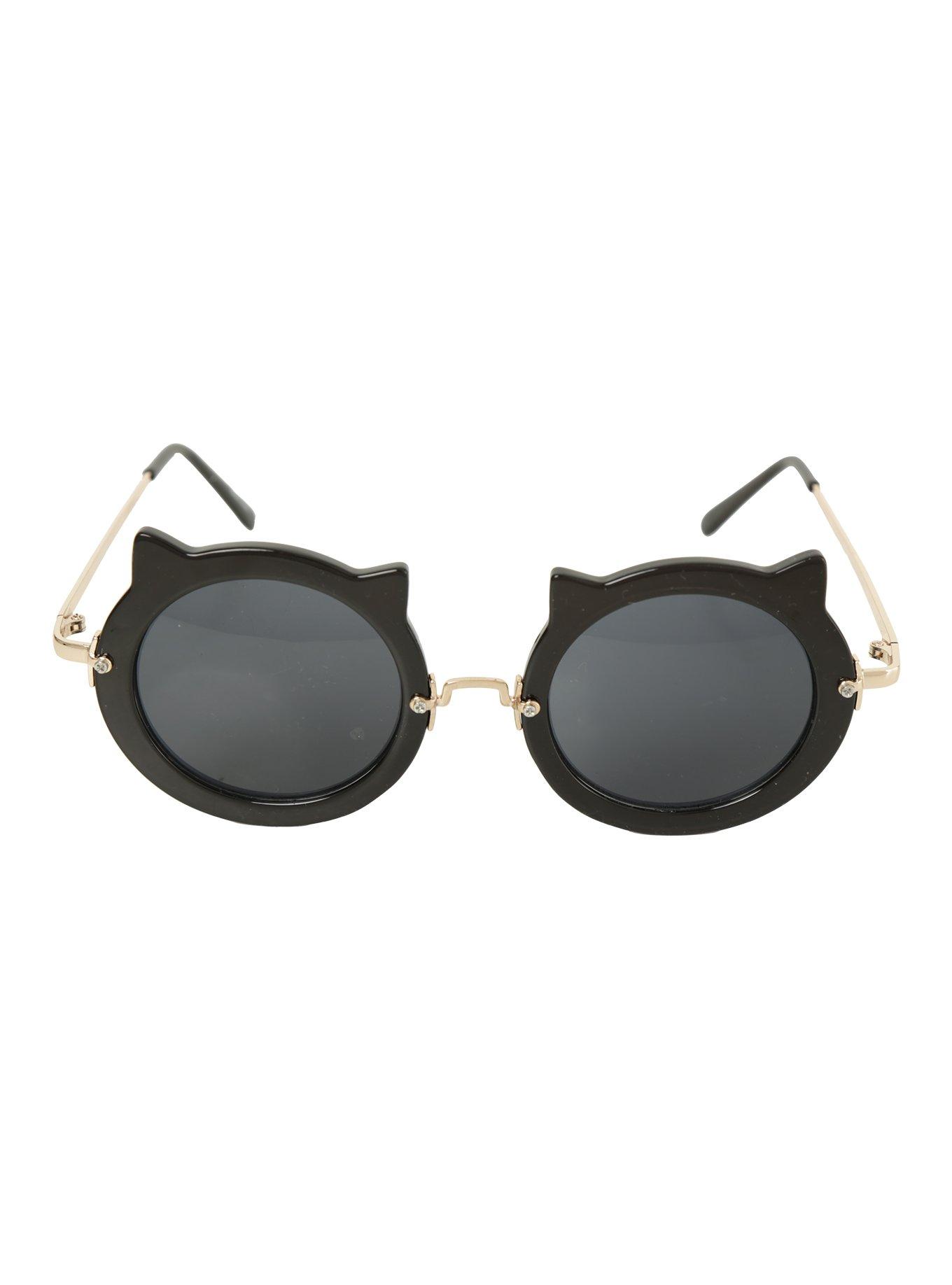 Black Kitty Round Sunglasses, , alternate
