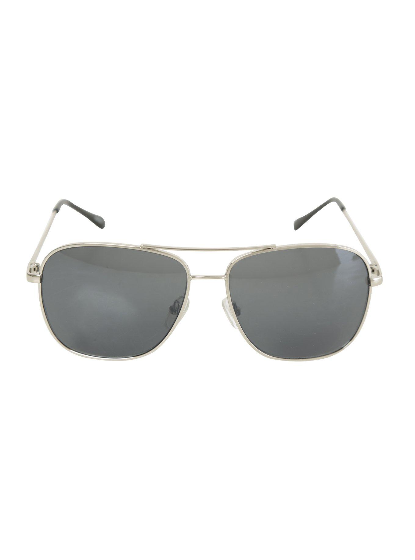 Silver Smoke Lens Aviator Sunglasses, , alternate