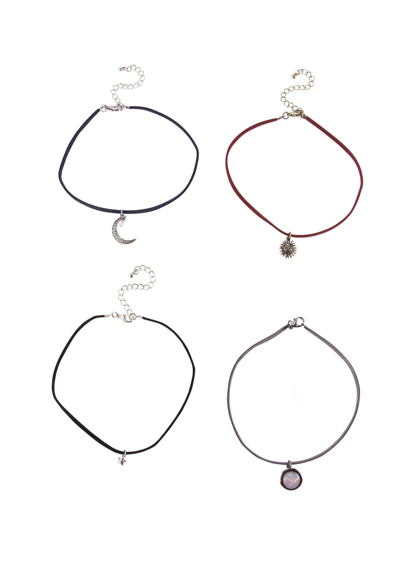 Moon & Star Suede Cord Choker 4 Pack, , alternate