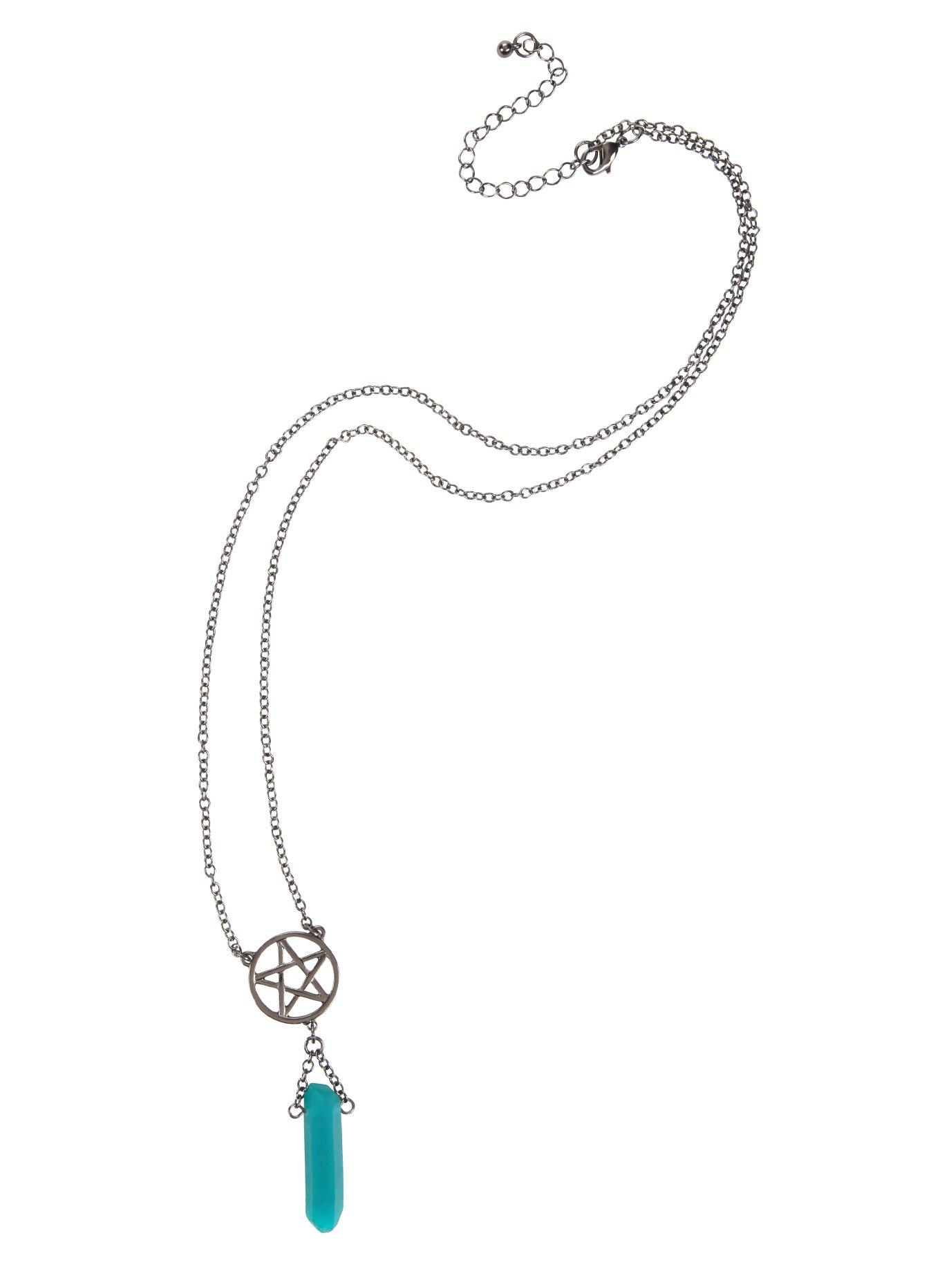 Pentagram & Teal Crystal Necklace, , alternate