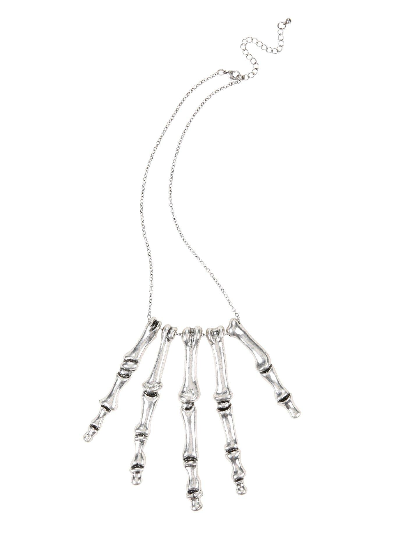 Large Skeleton Hand Statement Necklace, , alternate