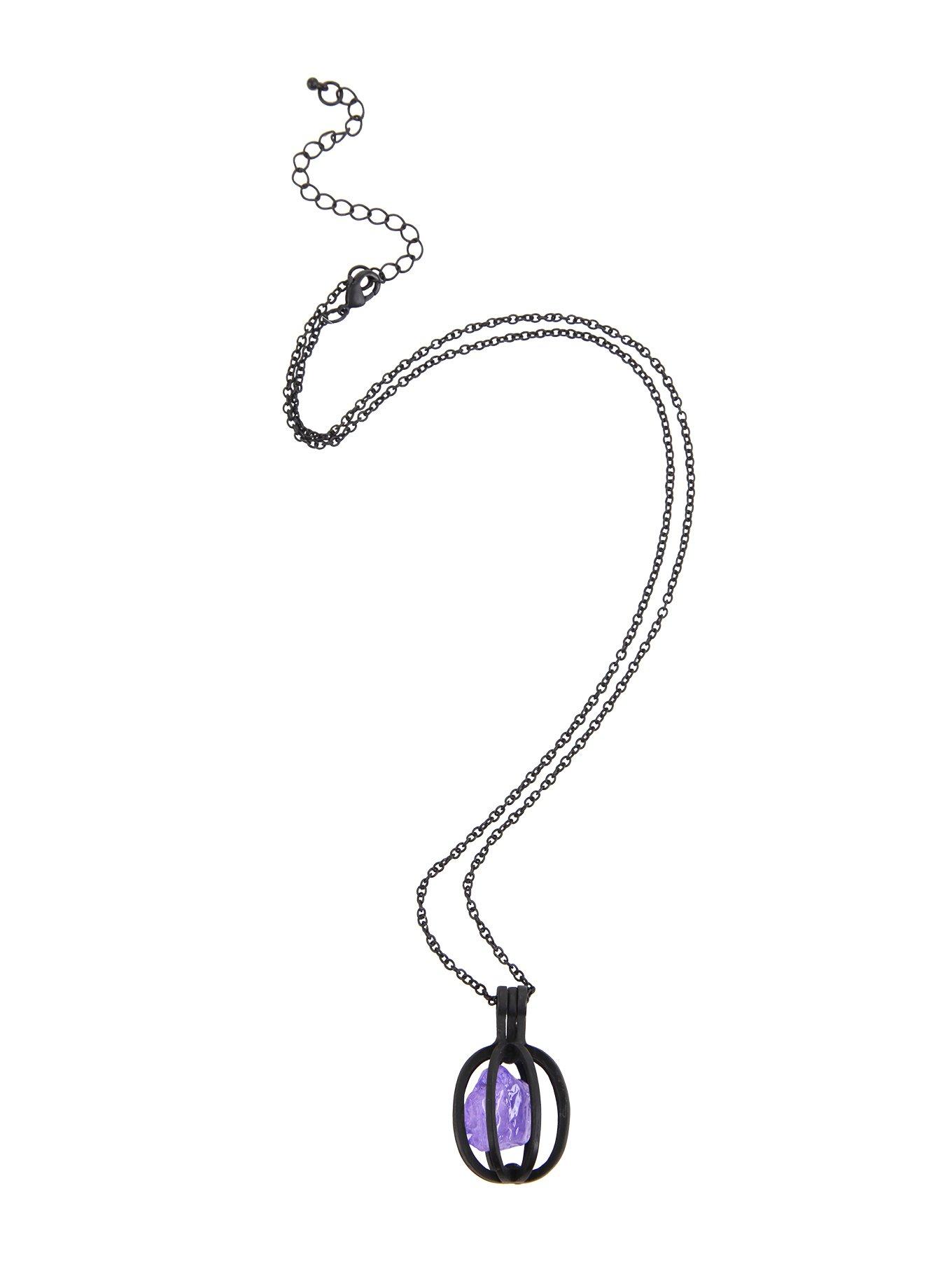Matte Black Purple Crystal Cage Necklace, , alternate