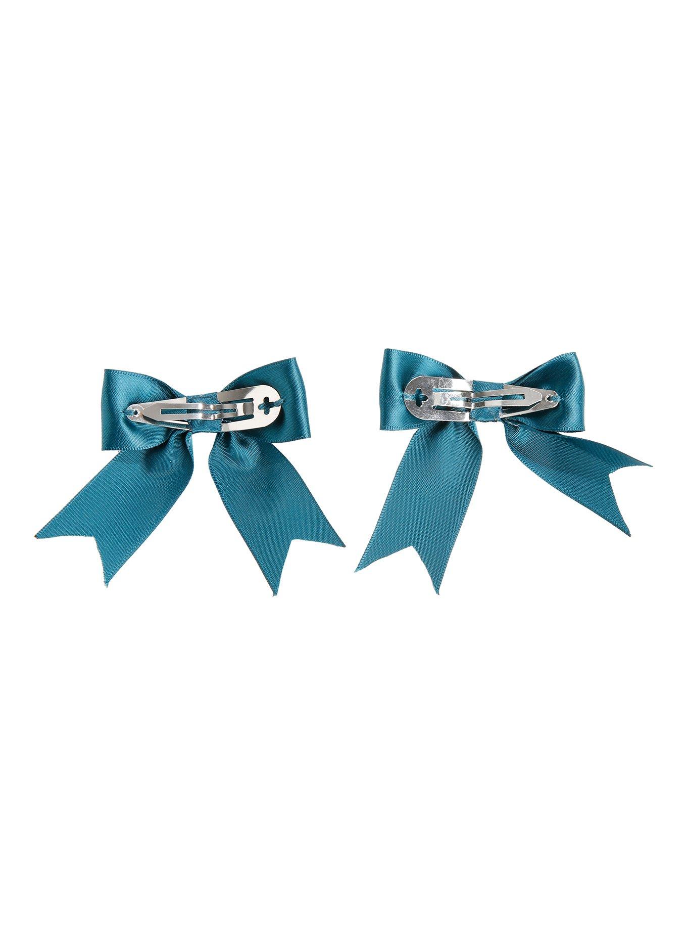 Teal Satin Hair Bow 2 Pack, , alternate