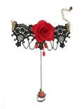 Red Rose & Gem Black Lace Ring Bracelet, , alternate