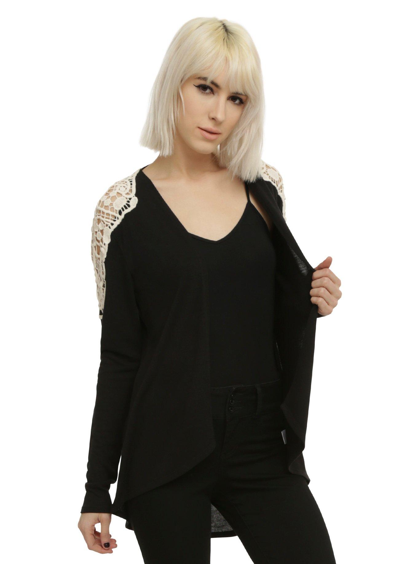 Black & Ivory Crochet Skull Girls Cardigan, , alternate