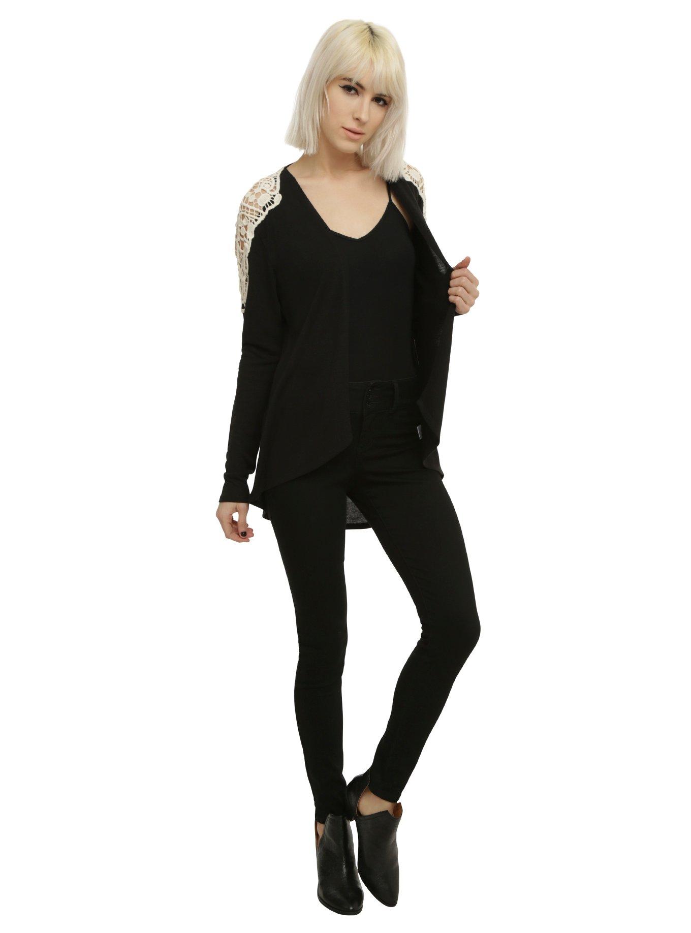 Black & Ivory Crochet Skull Girls Cardigan, , alternate