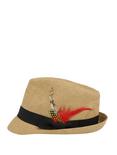 Feather Banded Straw Fedora Hat, , alternate