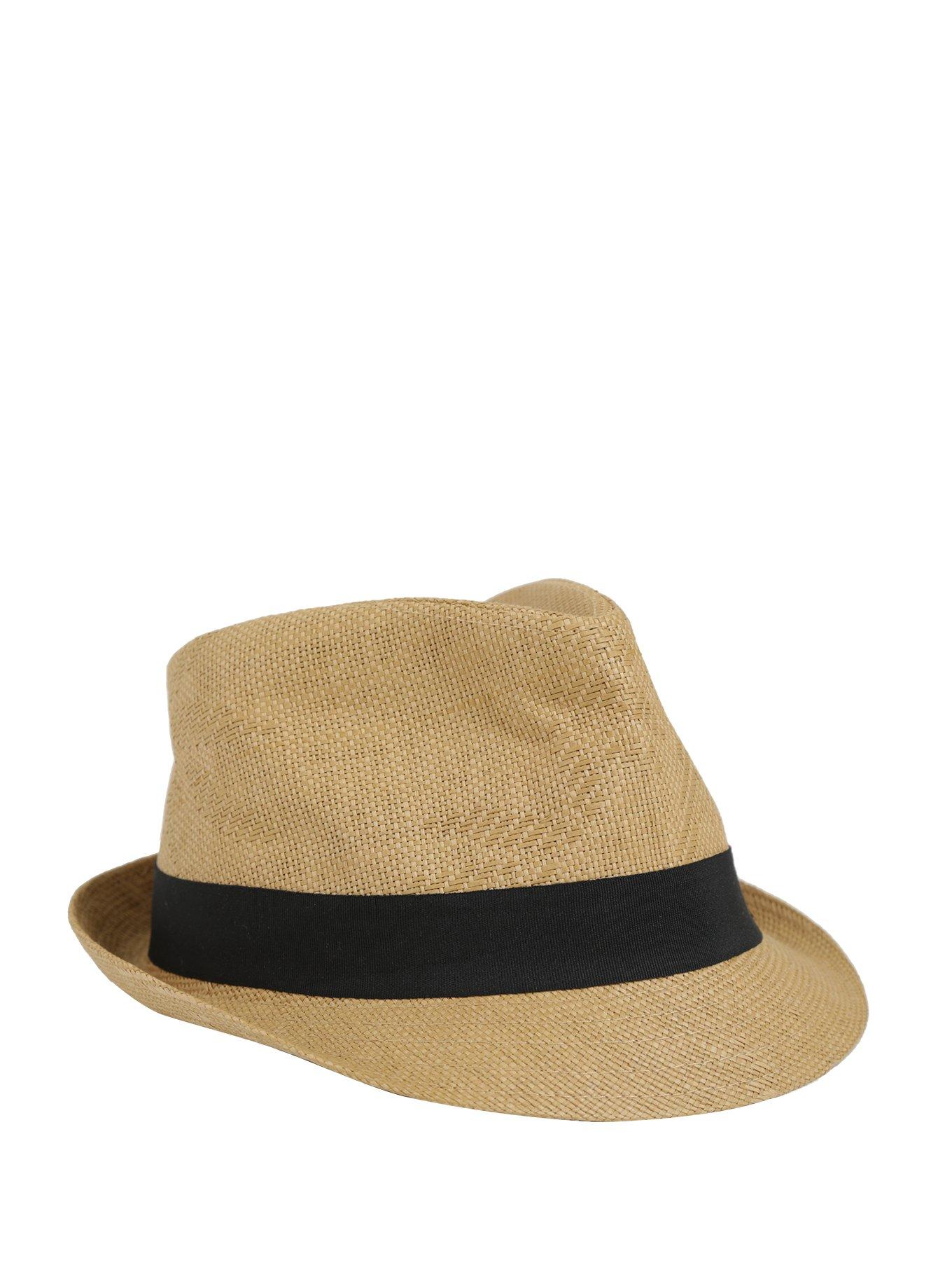 Feather Banded Straw Fedora Hat, , alternate