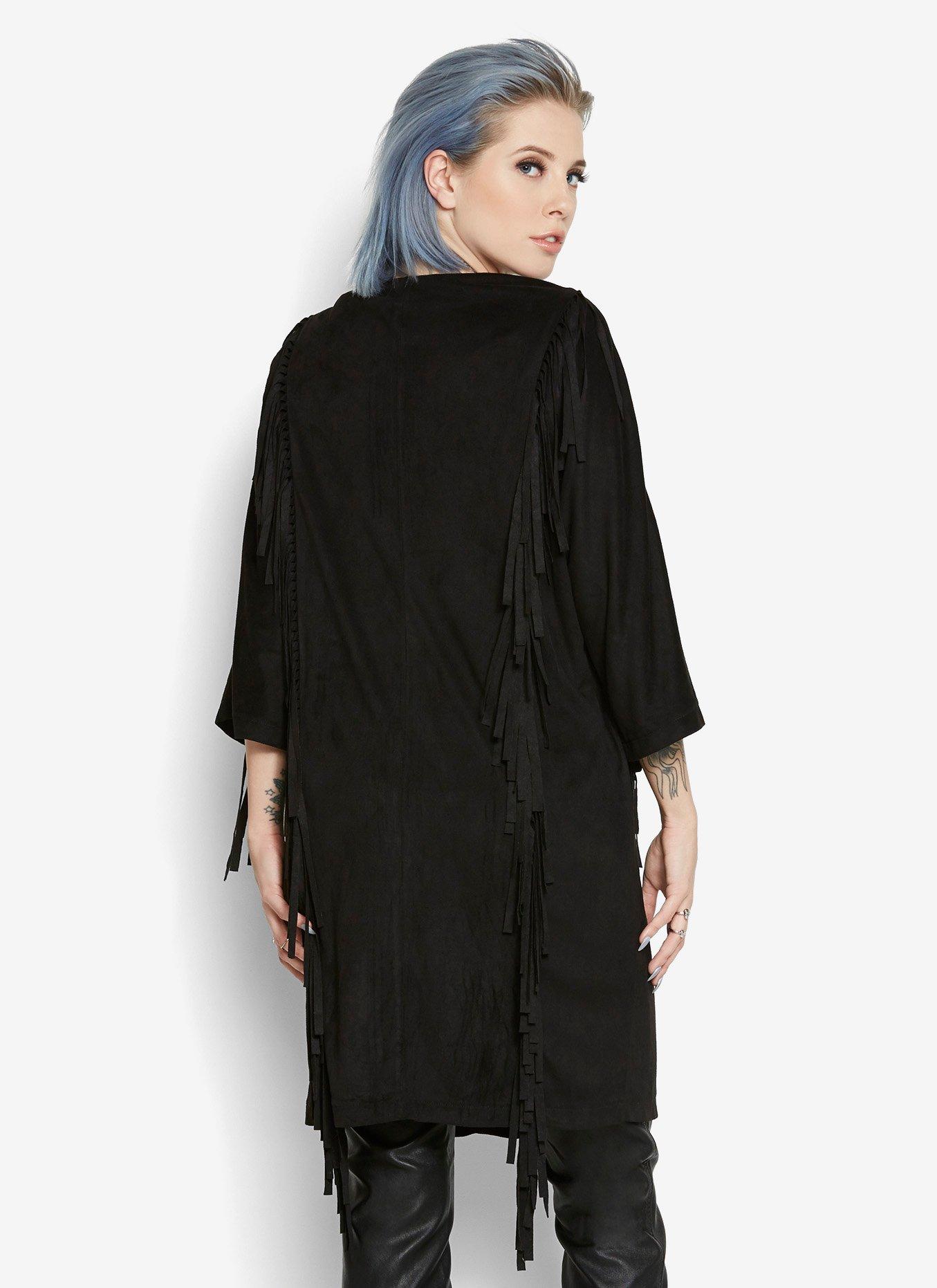 Faux Suede Fringe Cardigan, , alternate
