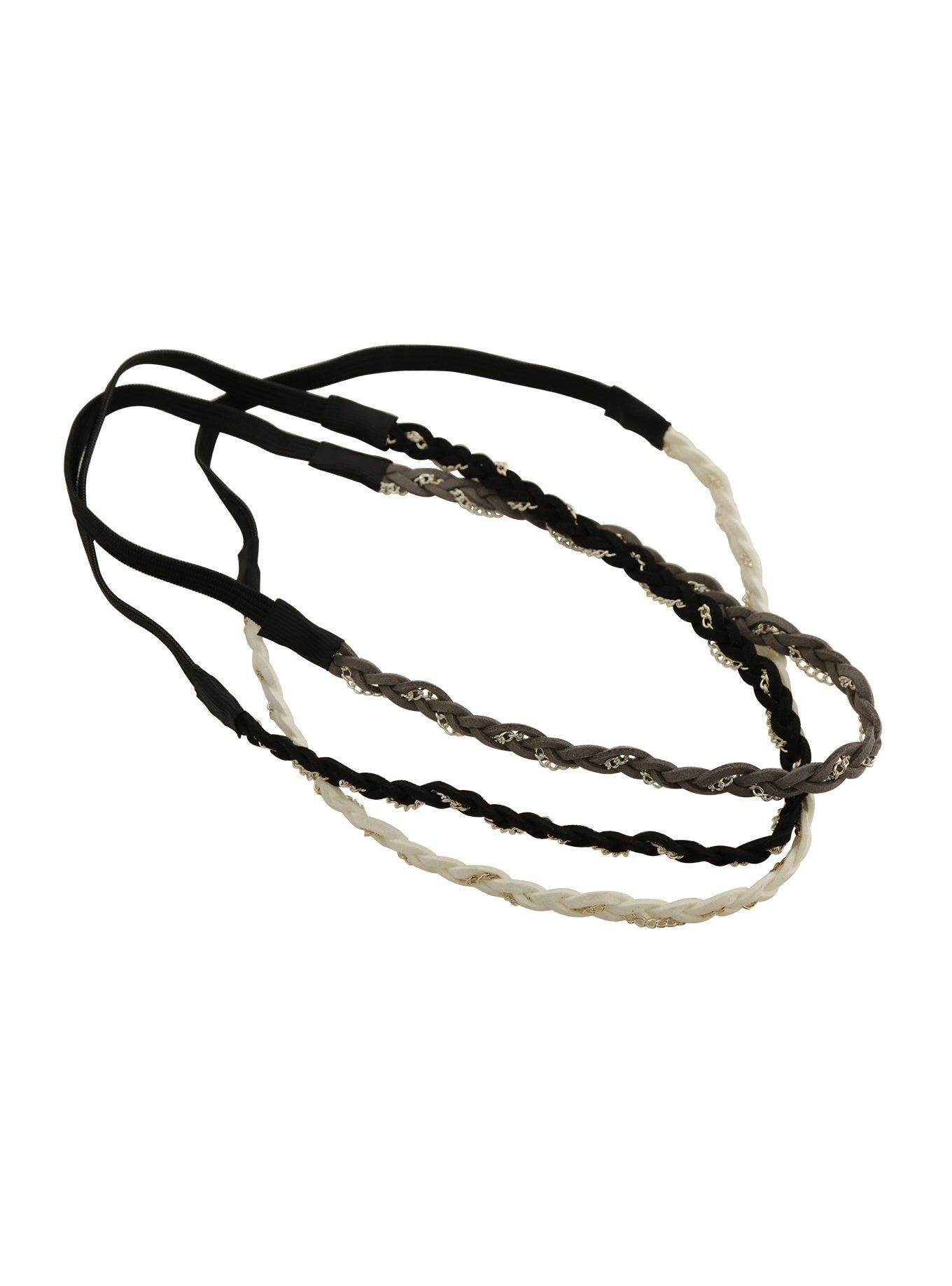 Braided Cord & Chain Stretch Headband 3 Pack, , alternate