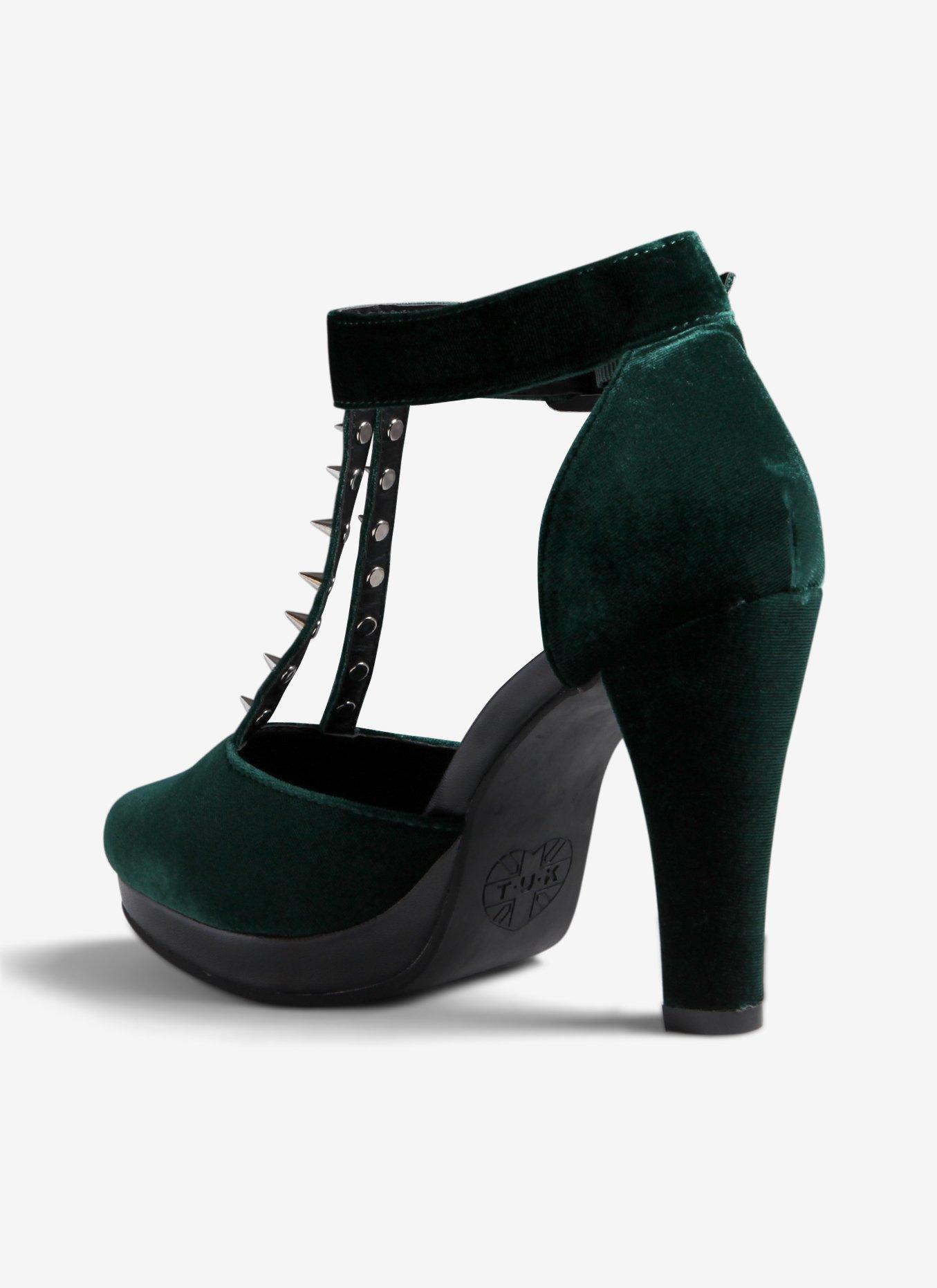 T.U.K. Spiked Green Velvet Heel, , alternate