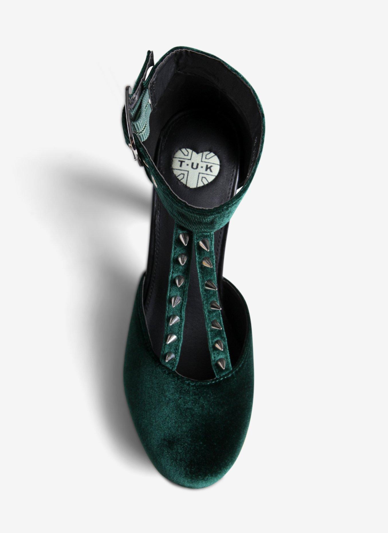 T.U.K. Spiked Green Velvet Heel, , alternate