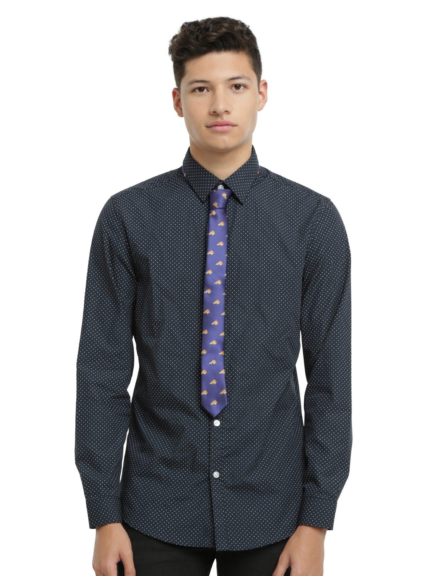 Pizza Print Navy Skinny Tie, , alternate