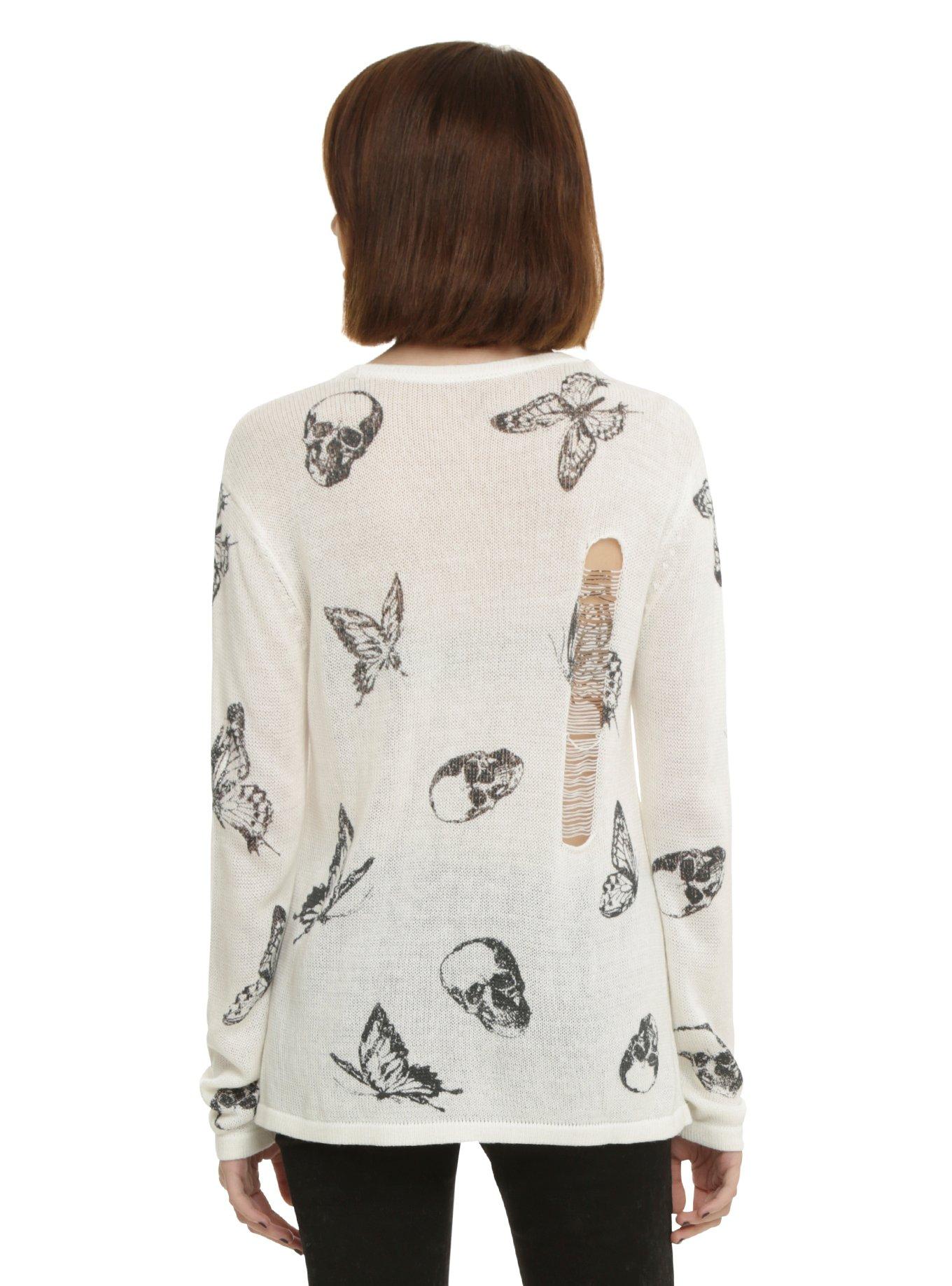 Ivory Skull & Butterfly Girls Sweater, , alternate