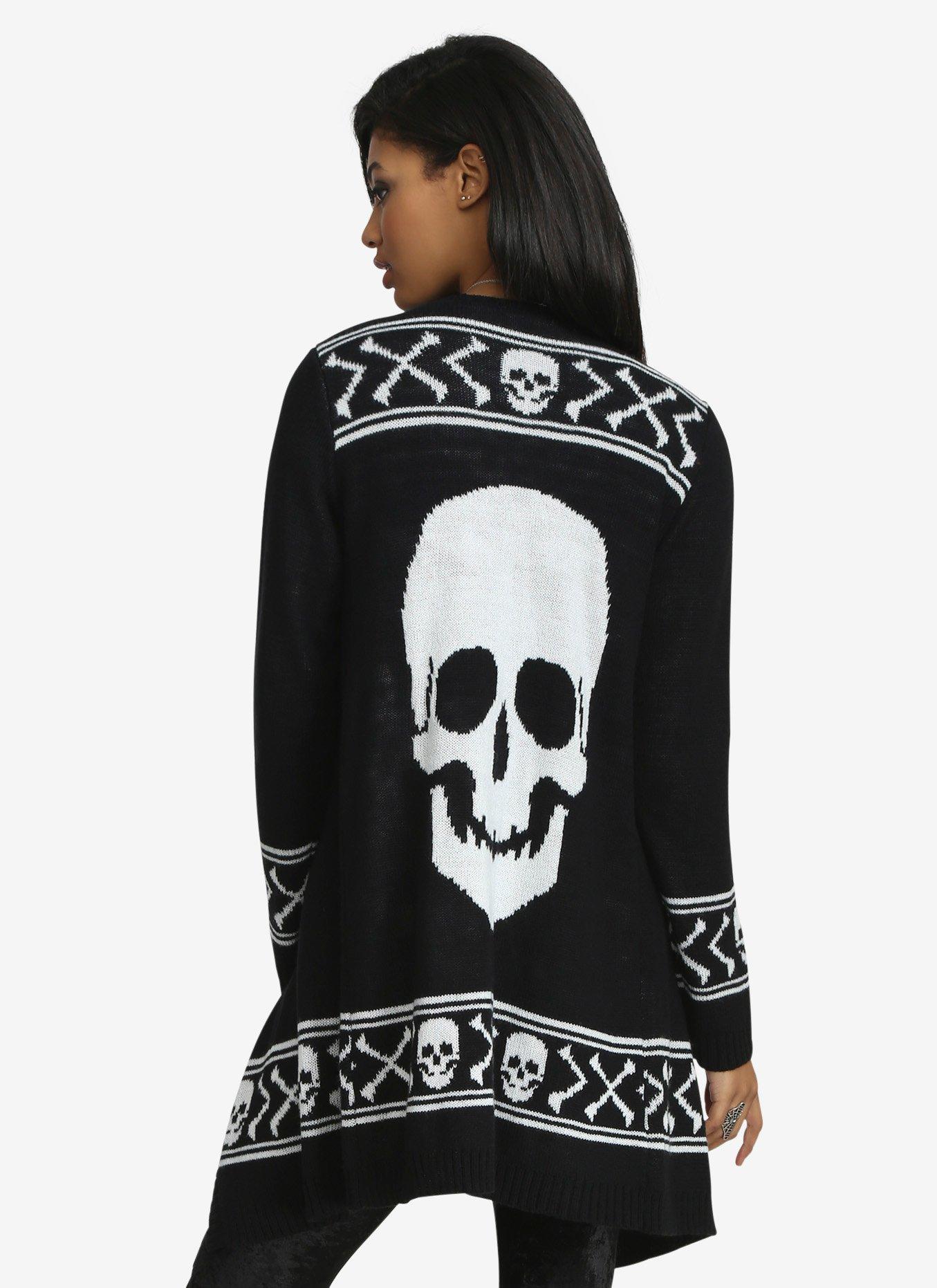 Open-Front Intarsia Knit Skull Cardigan, , alternate