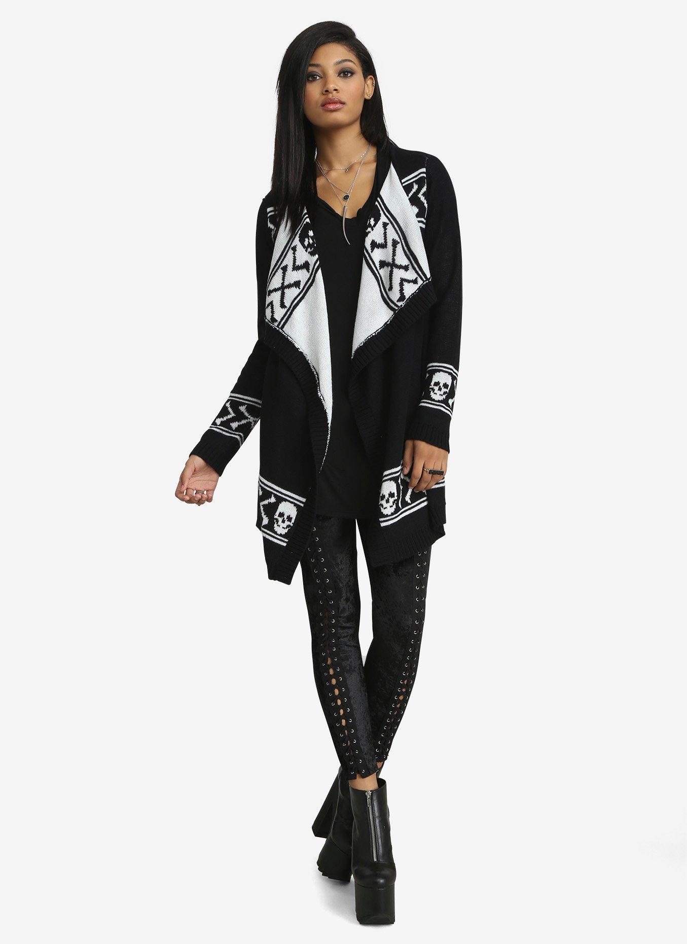 Open-Front Intarsia Knit Skull Cardigan, , alternate