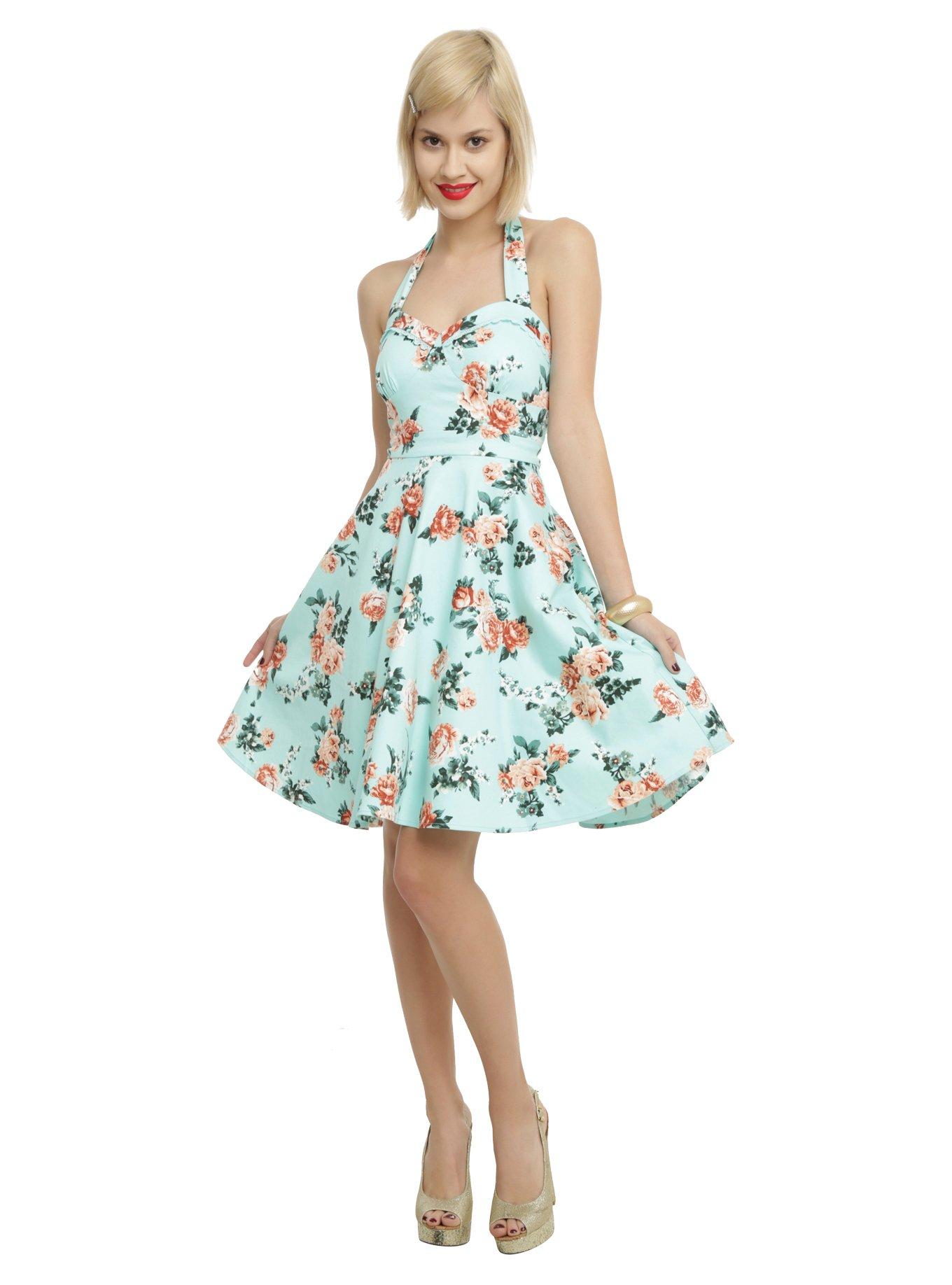 Mint Floral Halter Dress, , alternate