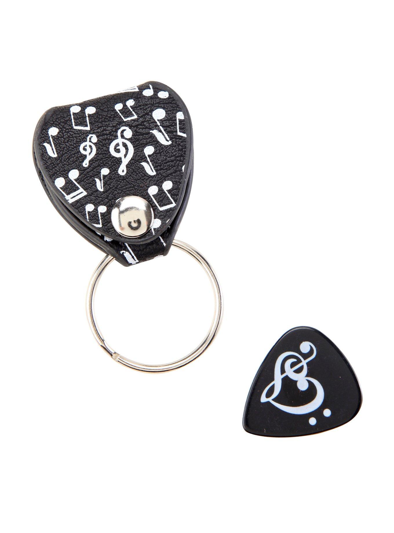 Loungefly Black & White Music Note Guitar Pick Case Key Chain, , alternate