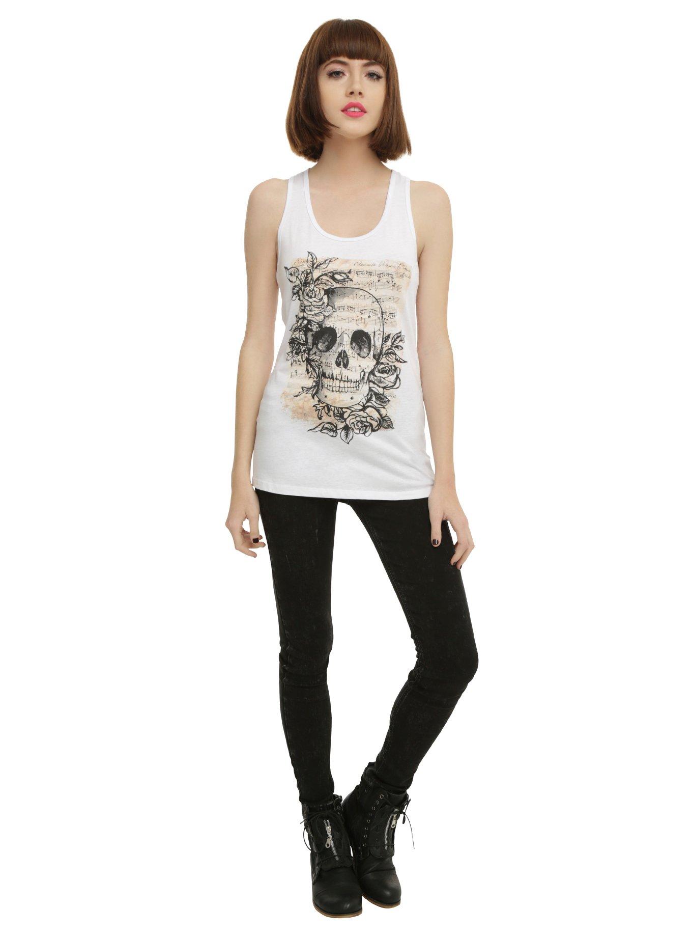 Skull Sheet Music Girls Tank Top, , alternate