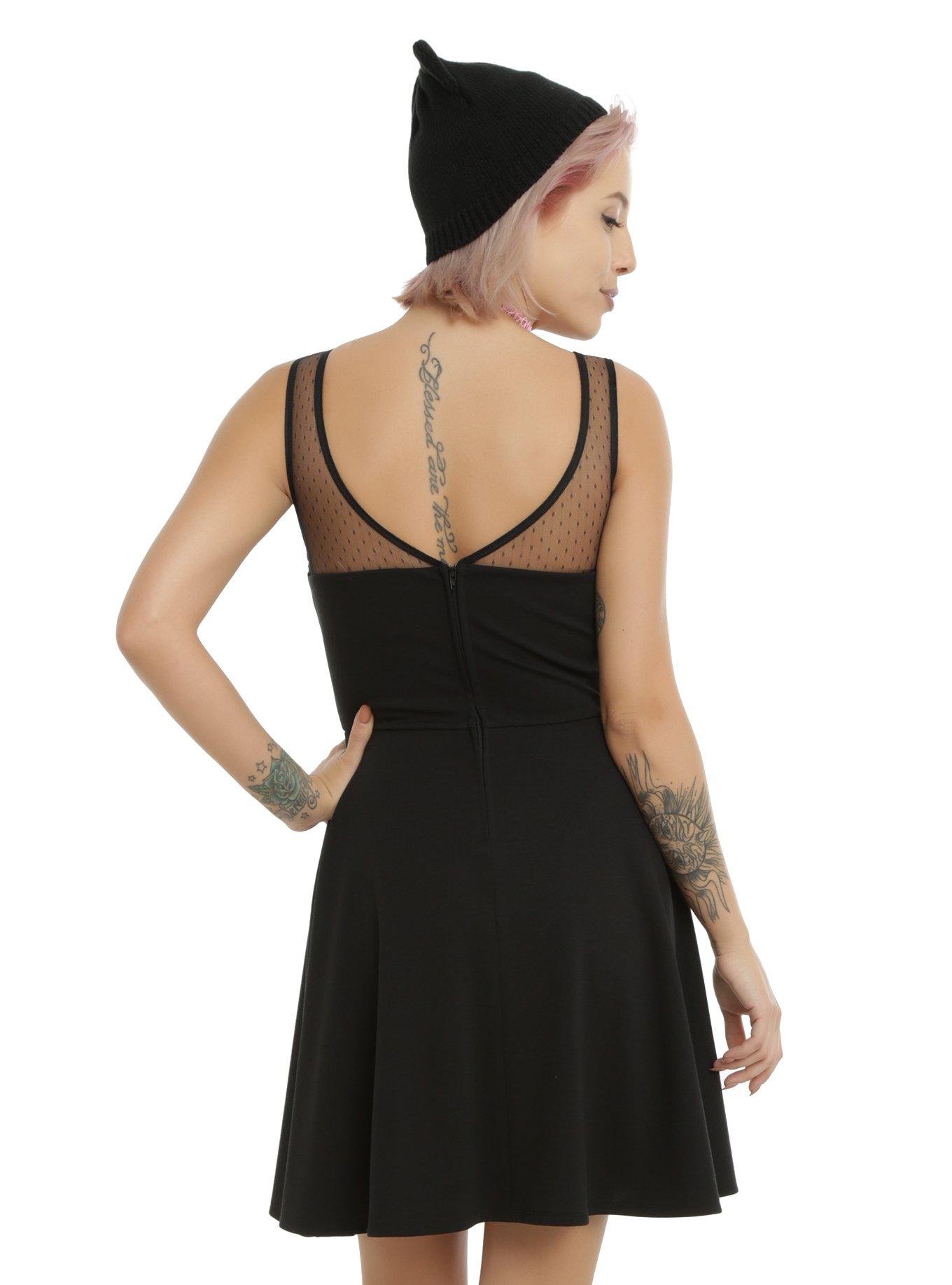 Black Kitty Cat Sleeveless Skater Dress, , alternate