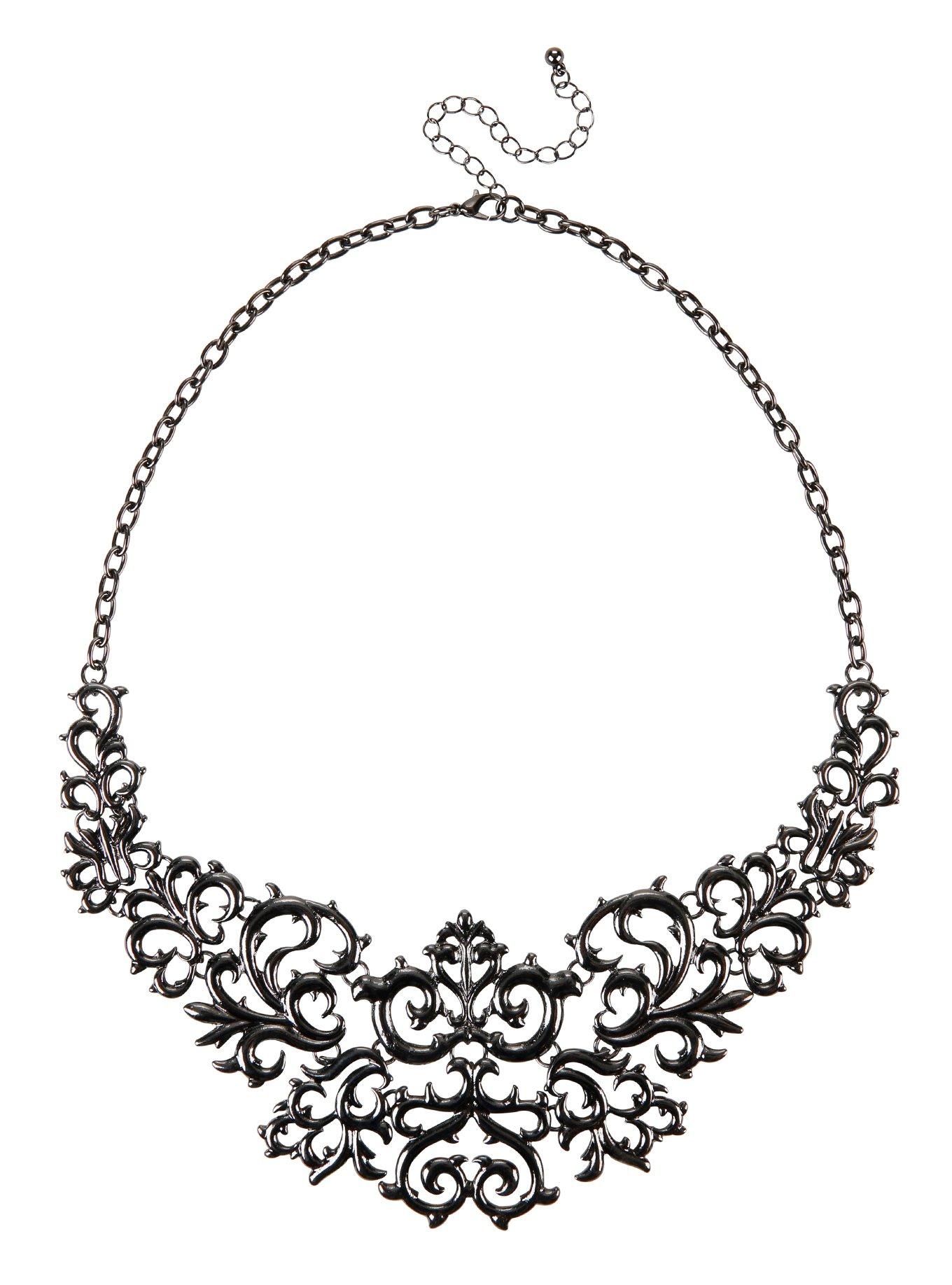 Hematite Filigree Statement Necklace, , alternate