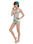 Hell Bunny Turquoise Floral Swim Top, , alternate