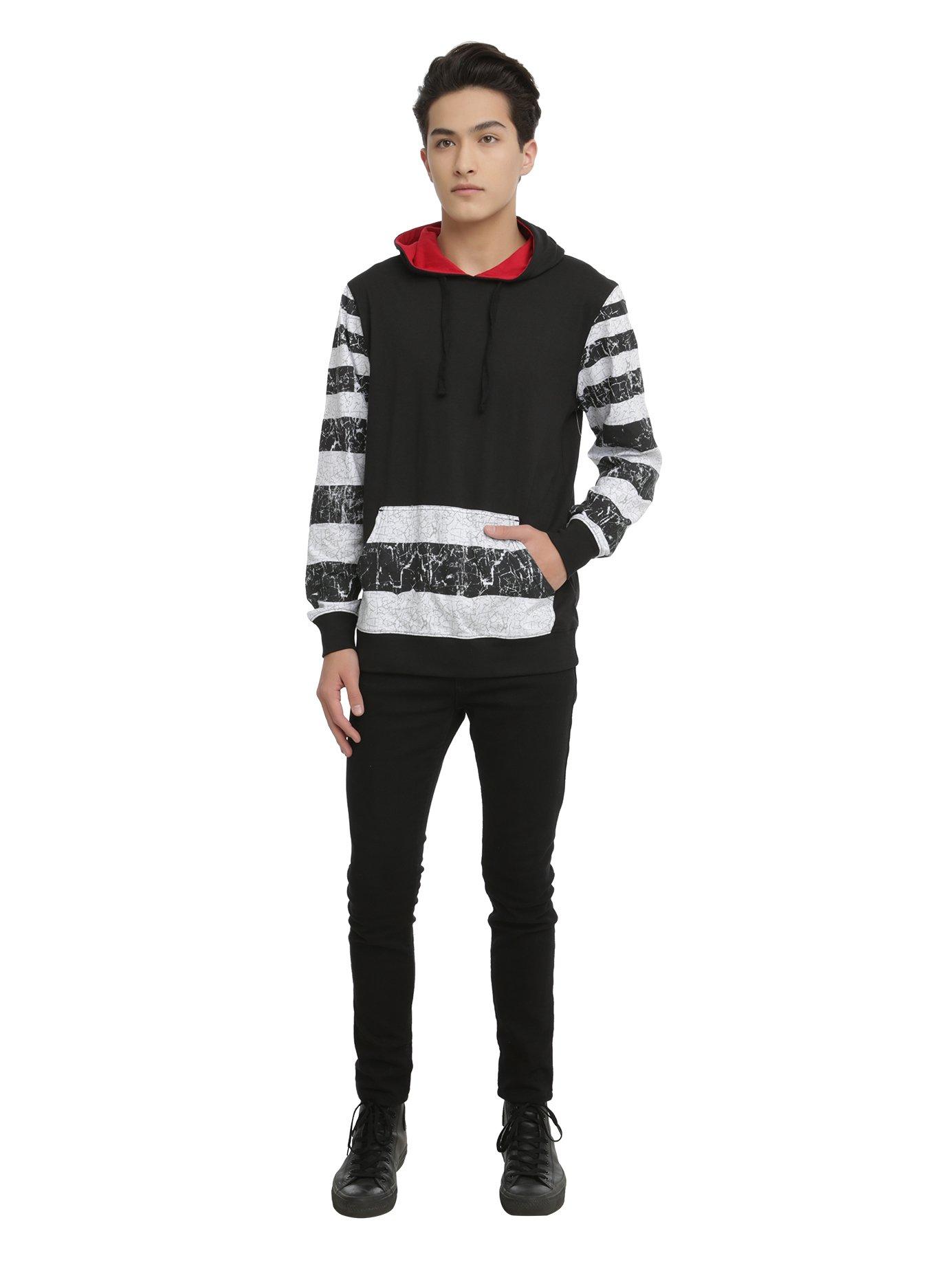 XXX RUDE Distressed Stripe Pullover Hoodie, , alternate