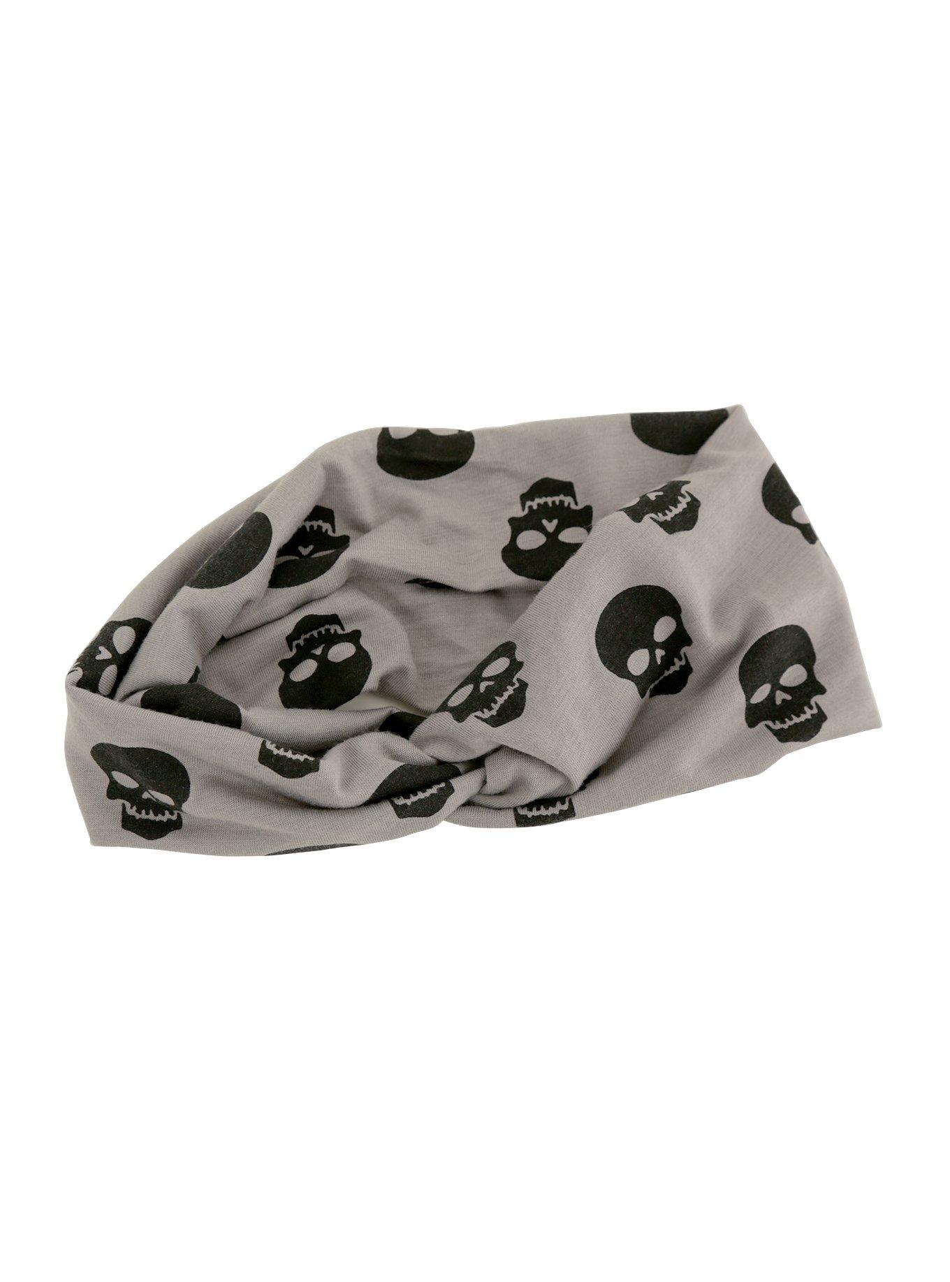Grey Black Skull Stretch Headband, , alternate
