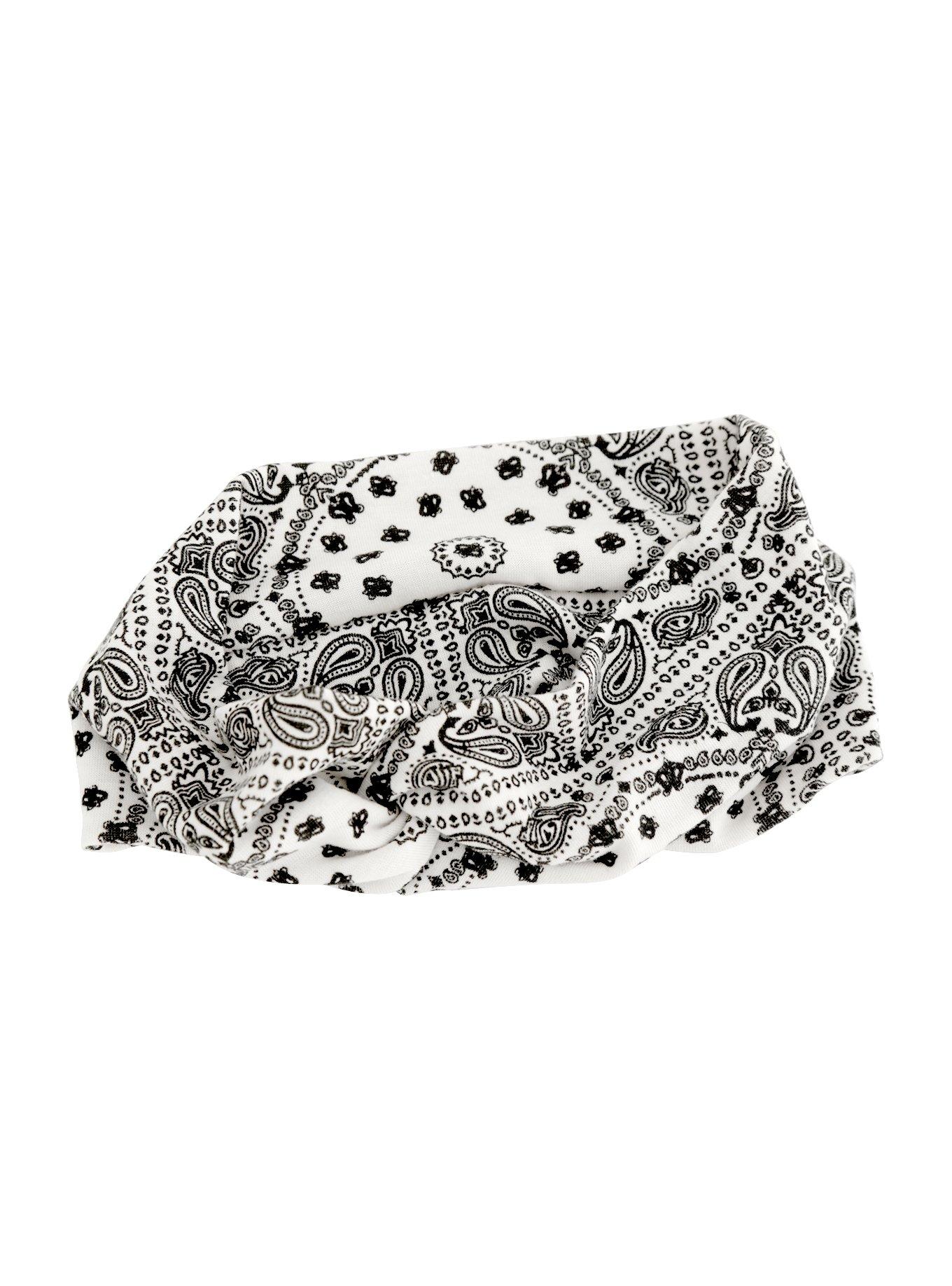 White & Black Bandana Stretch Headband, , alternate