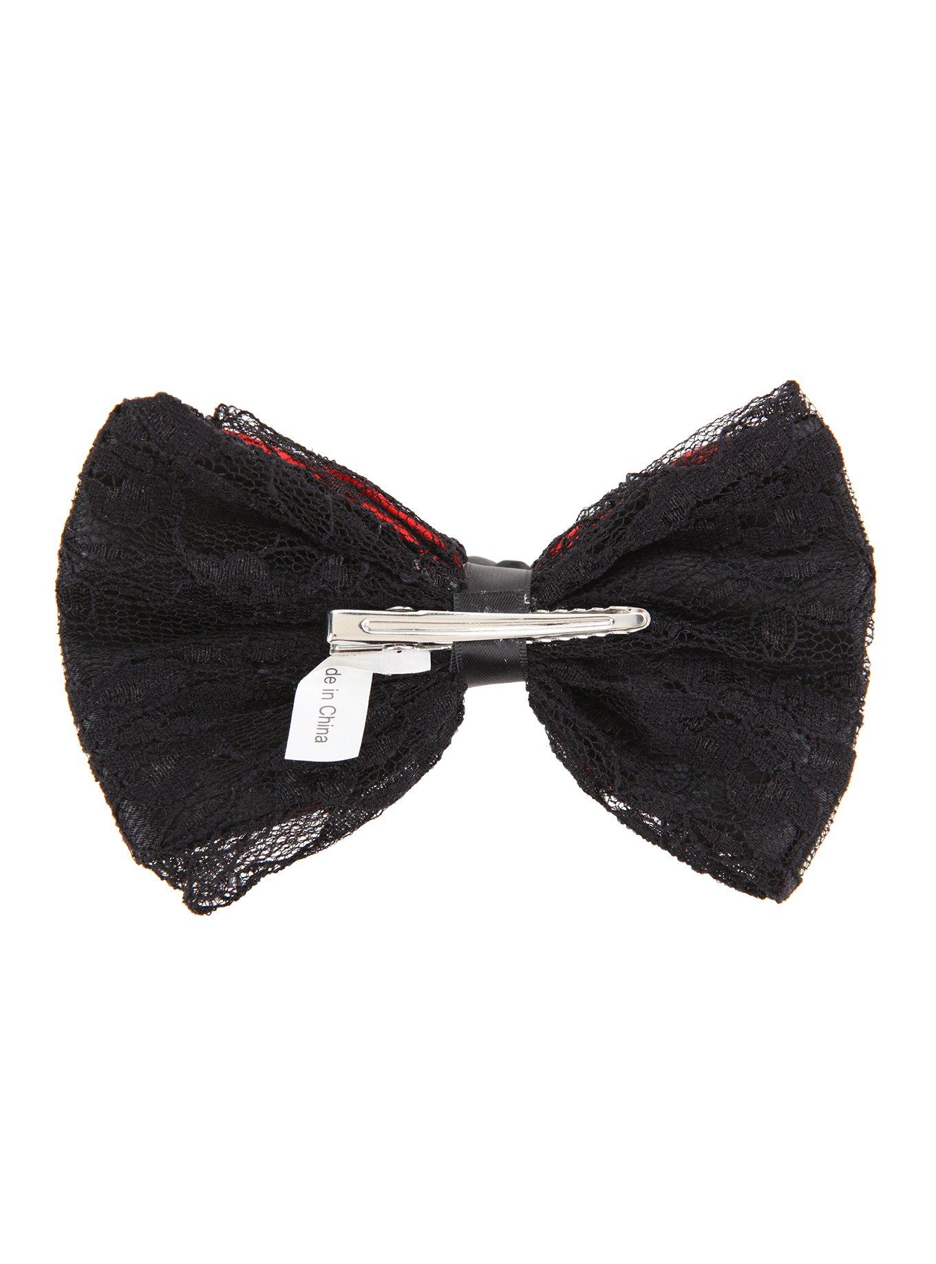 Black & Red Lace Rose Hair Bow, , alternate